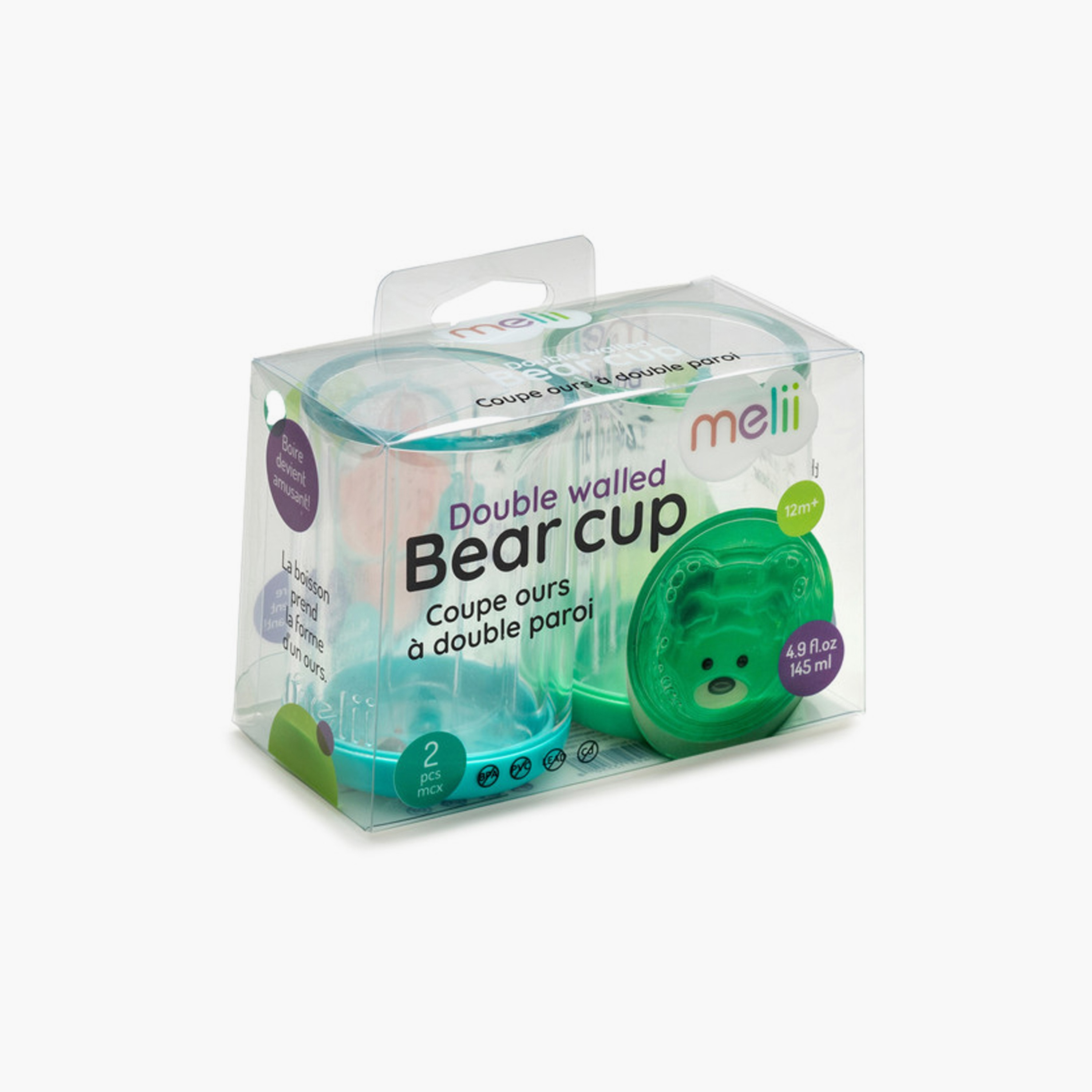 Melii 2-Piece Double Walled Bear Plastic Cup - Turquoise & Green - 145ml-baby-feeding-mealtimeessentials-image-6