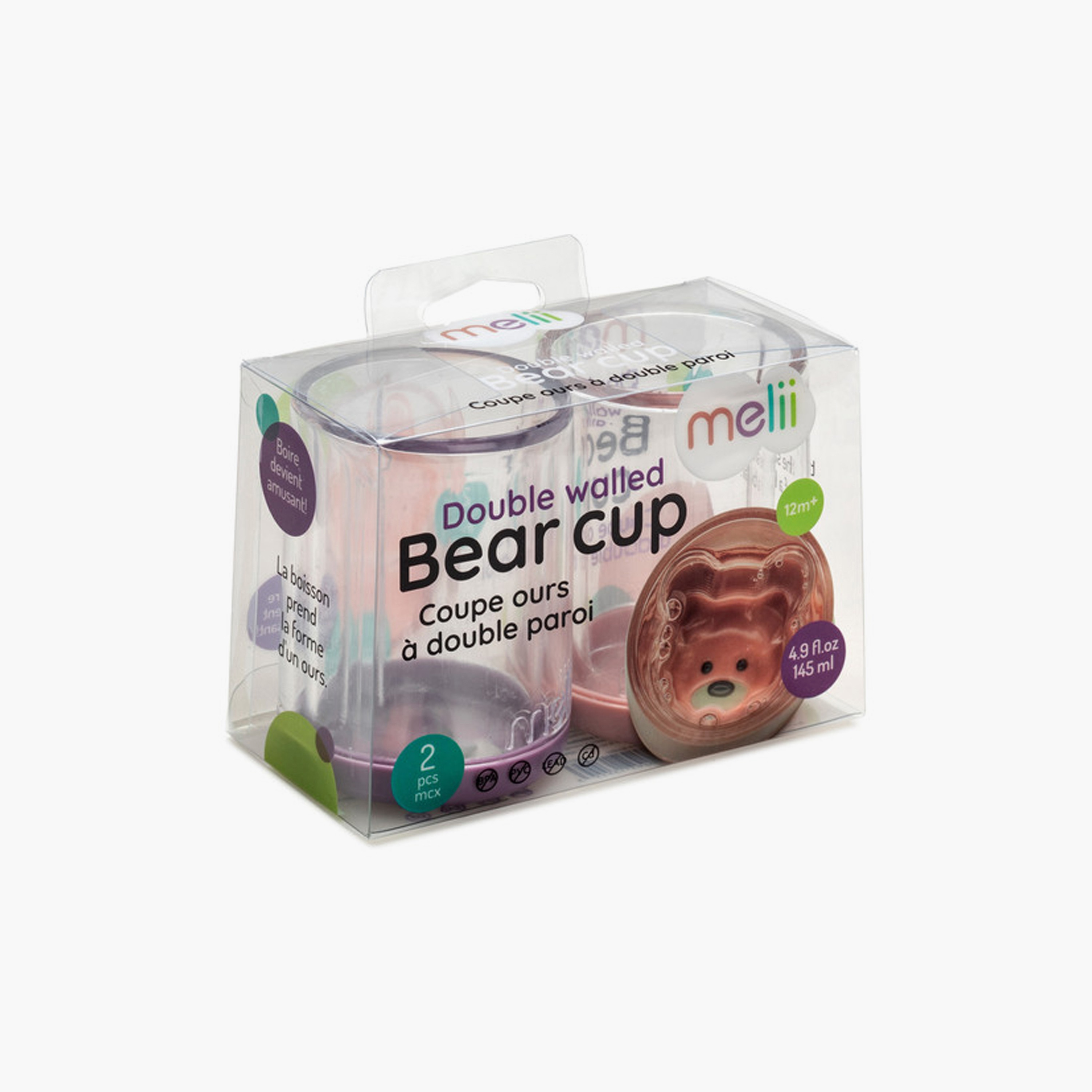 Melii 2-Piece Double Walled Bear Plastic Cup - Purple & Pink - 145 ml-baby-feeding-mealtimeessentials-image-7
