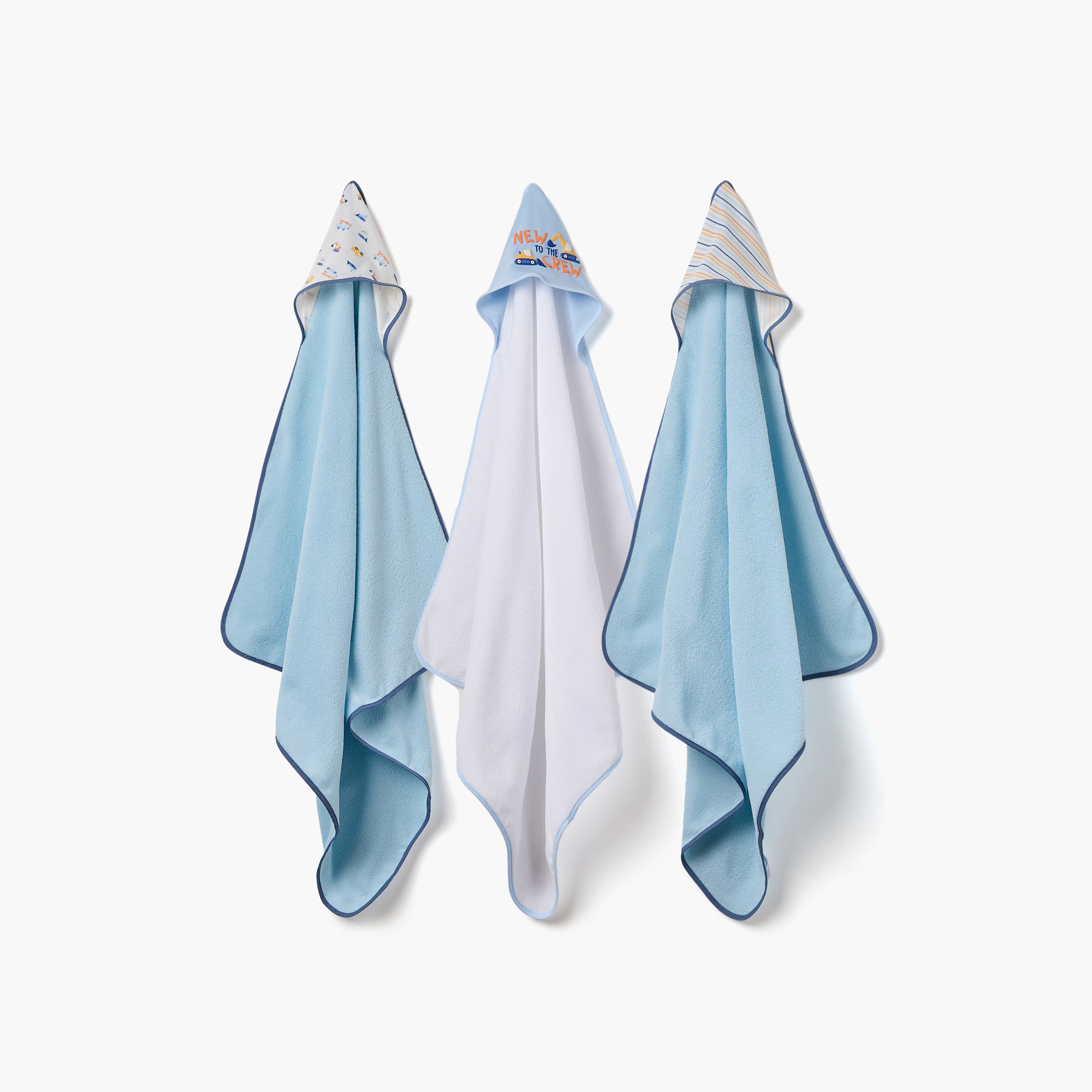 طقم مناشف بقبعة ومنشفة وجه بطبعات 3 قطع من جونيورز-baby-bathandcare-towels-image-1
