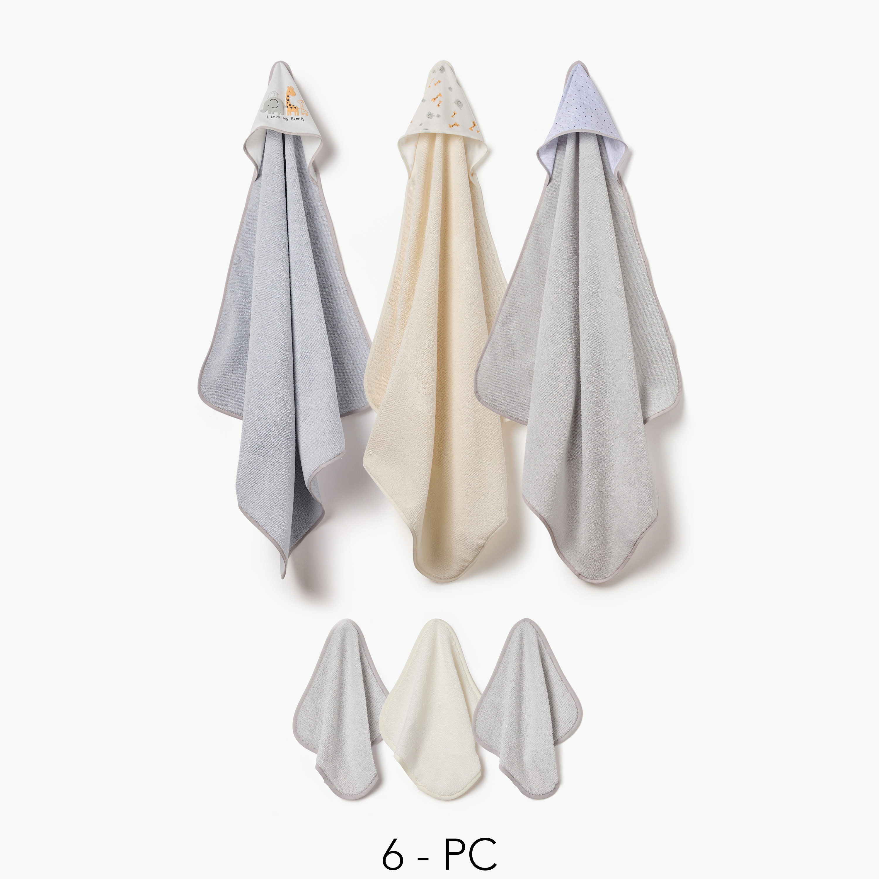 Juniors Assorted 6-Piece Hooded Towel and Washcloth Set-baby-bathandcare-towels-image-1