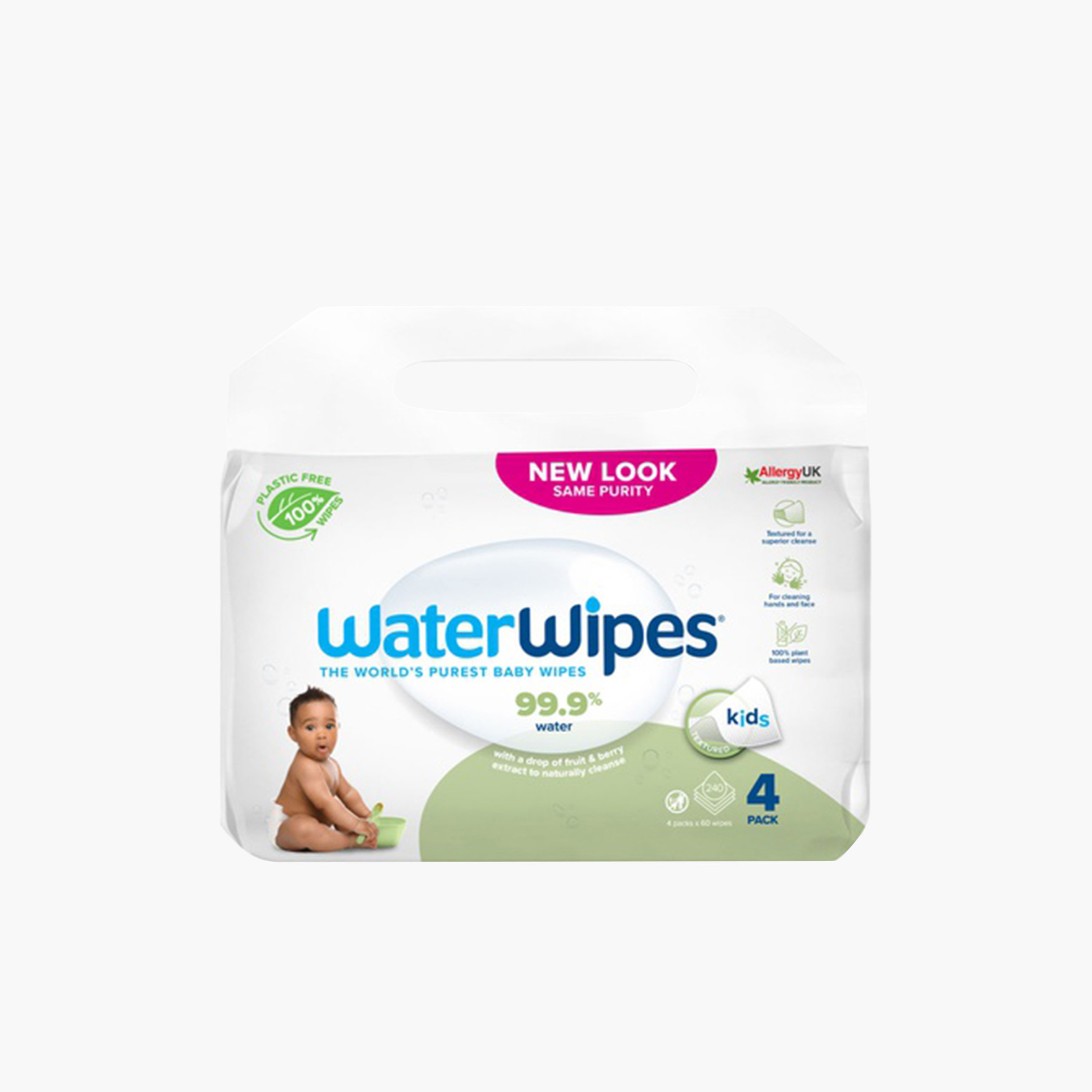 مناديل مبللة للأطفال بخلاصة الصابون الطبيعي من ووتر وايبس - 60 منديل - عبوة من 4 قطع-baby-bathandcare-wipes-image-1