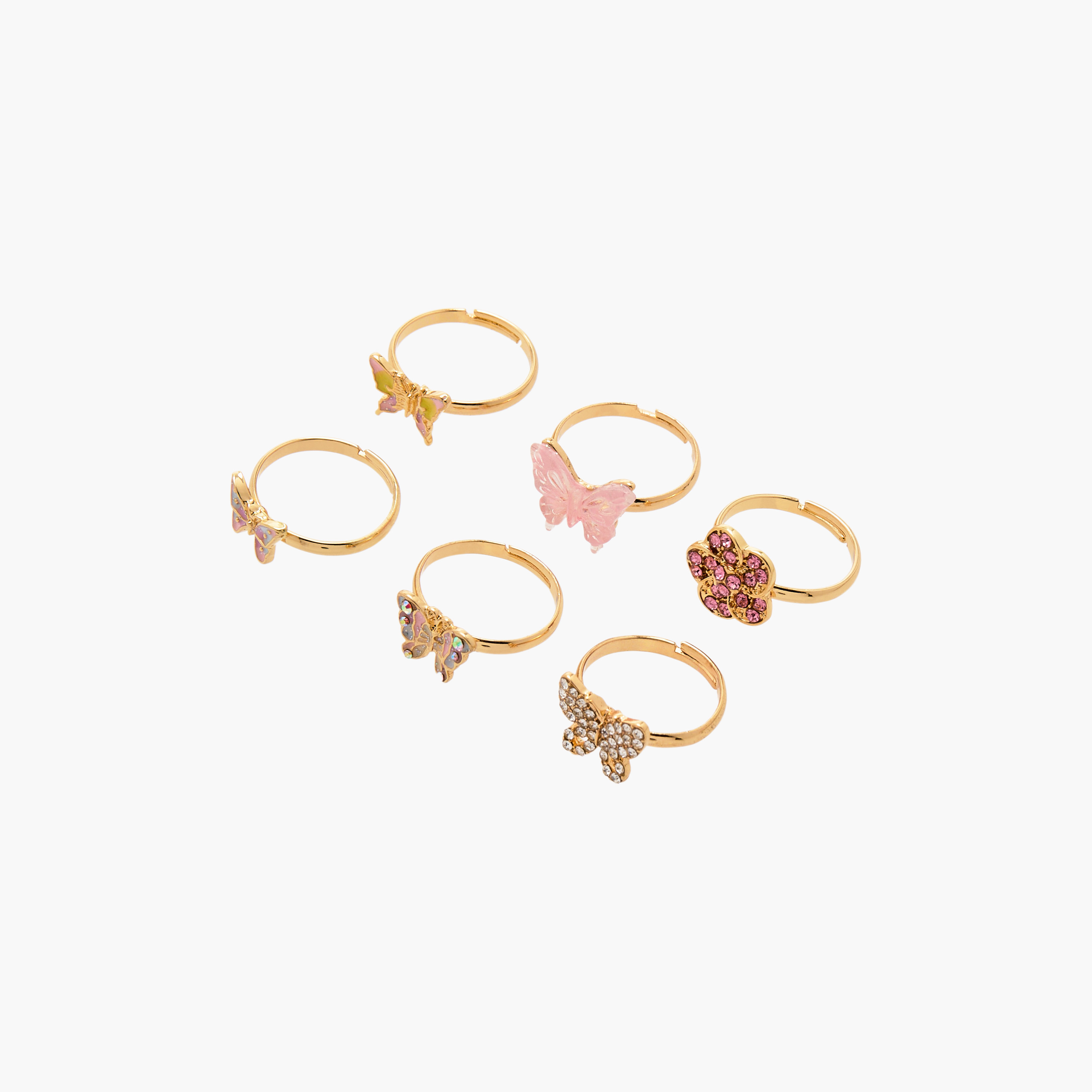 Charmz Butterfly Embellished Adjustable Ring - Set of 6-girls-accessories-jewellery-image-2