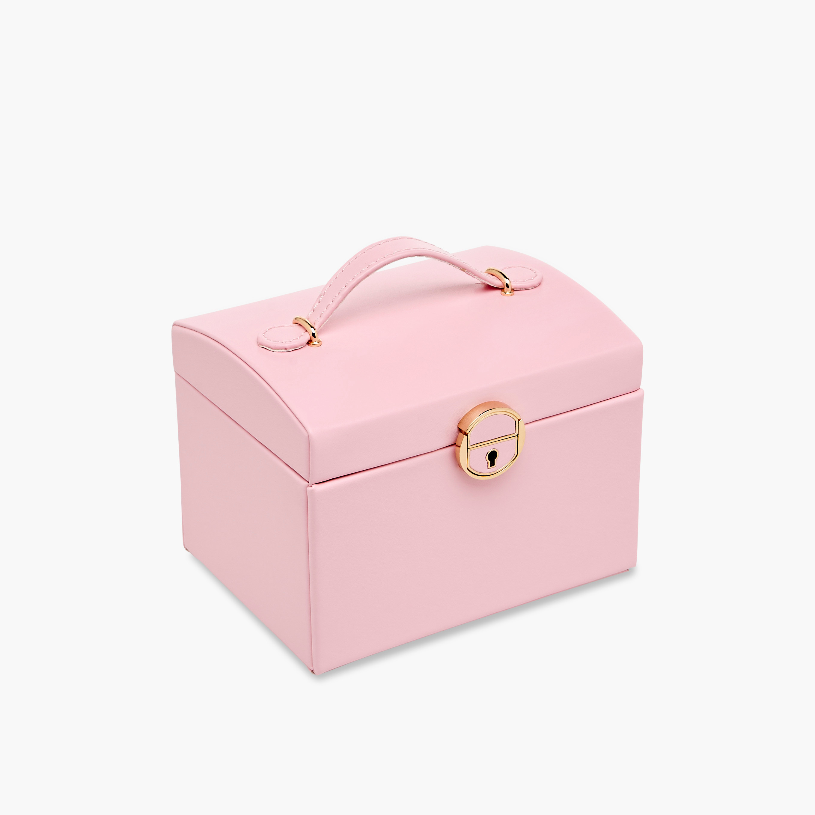 صندوق مجوهرات سادة بطبقات مع مقبض - 18x14x13 سم-women-watchesandjewellery-jewellery-storage-image-1