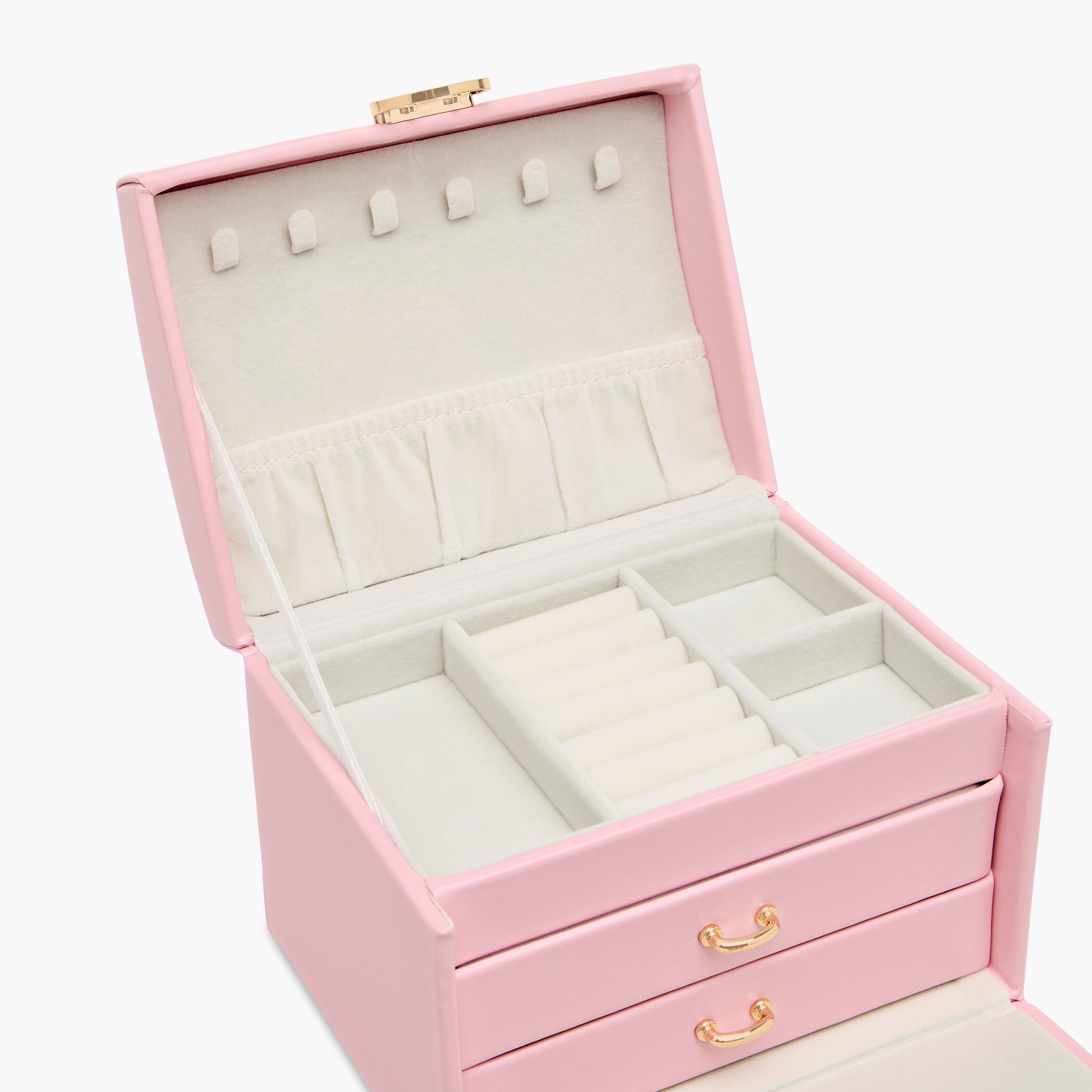 صندوق مجوهرات سادة بطبقات مع مقبض - 18x14x13 سم-women-watchesandjewellery-jewellery-storage-image-3