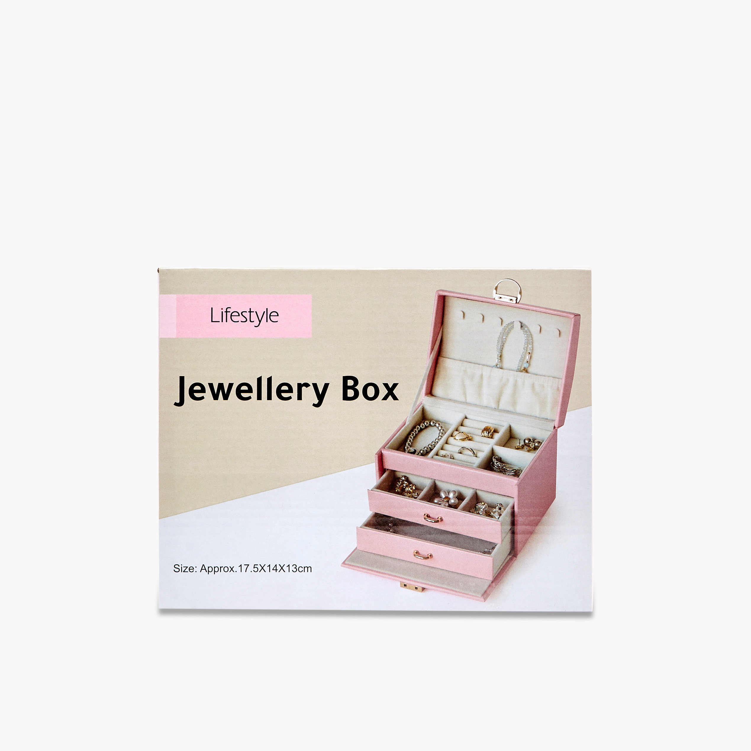 صندوق مجوهرات سادة بطبقات مع مقبض - 18x14x13 سم-women-watchesandjewellery-jewellery-storage-image-6