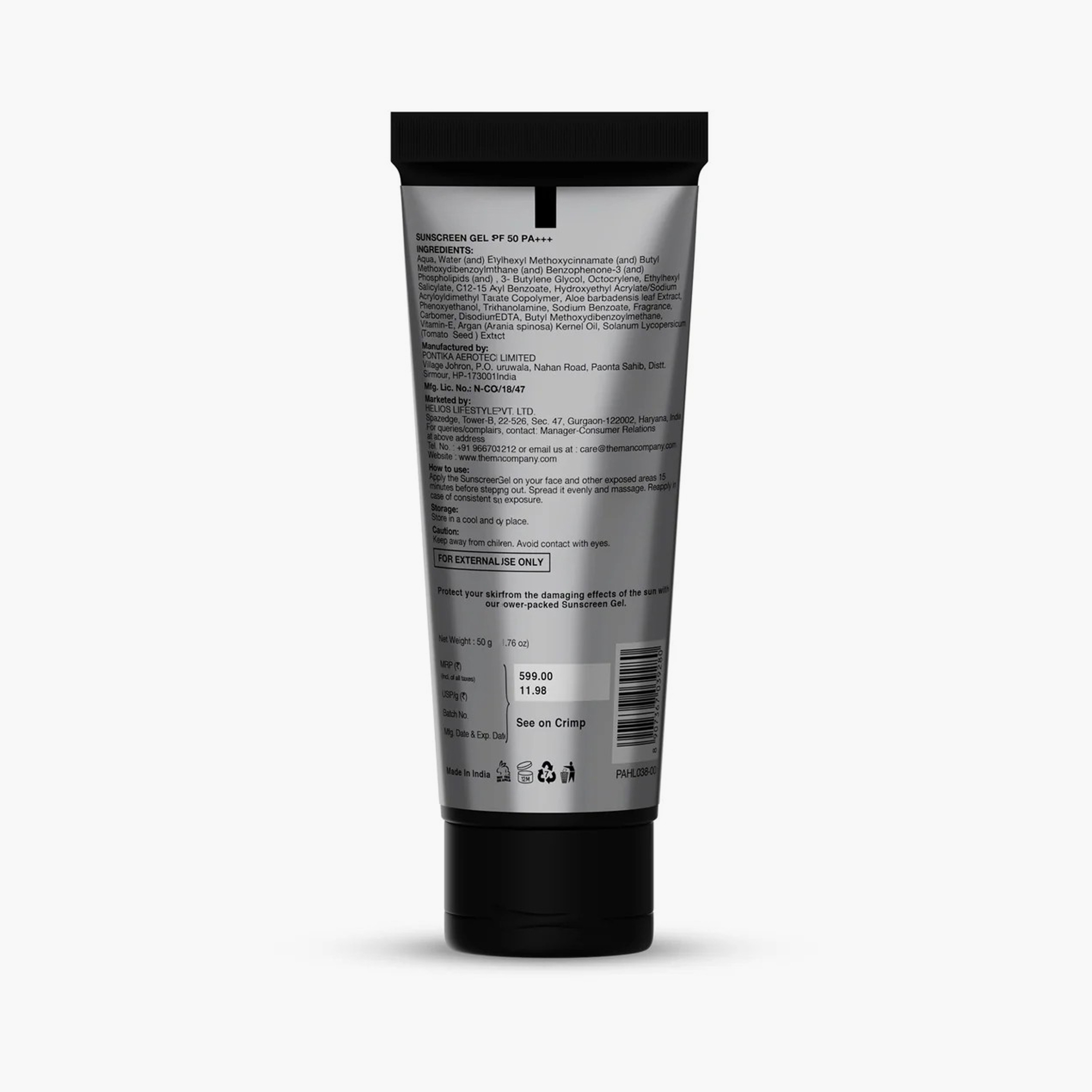 The Man Company Oil-Free Sunscreen Gel SPF 50 for Men, 50gm, Aloe Vera & Vitamin E-beautyandpersonalcare-mens-skincare-image-2