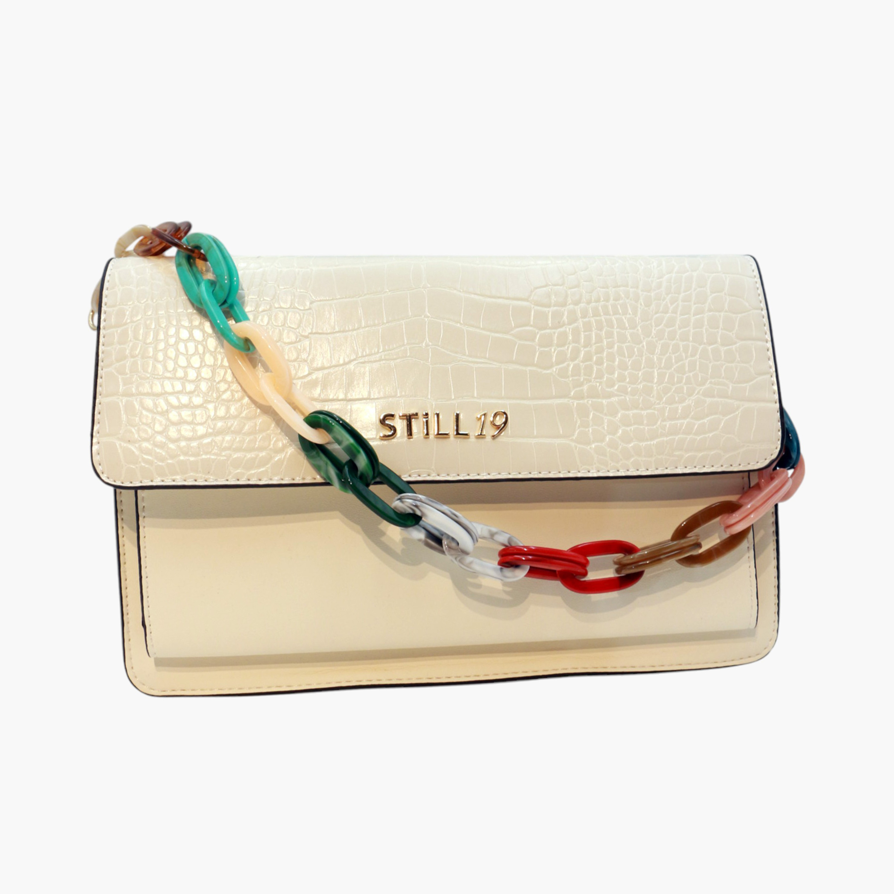 Still 19 Textured Crossbody Bag with Button Closure and Chain Link Strap-women-bagsandwallets-handbags-image-1