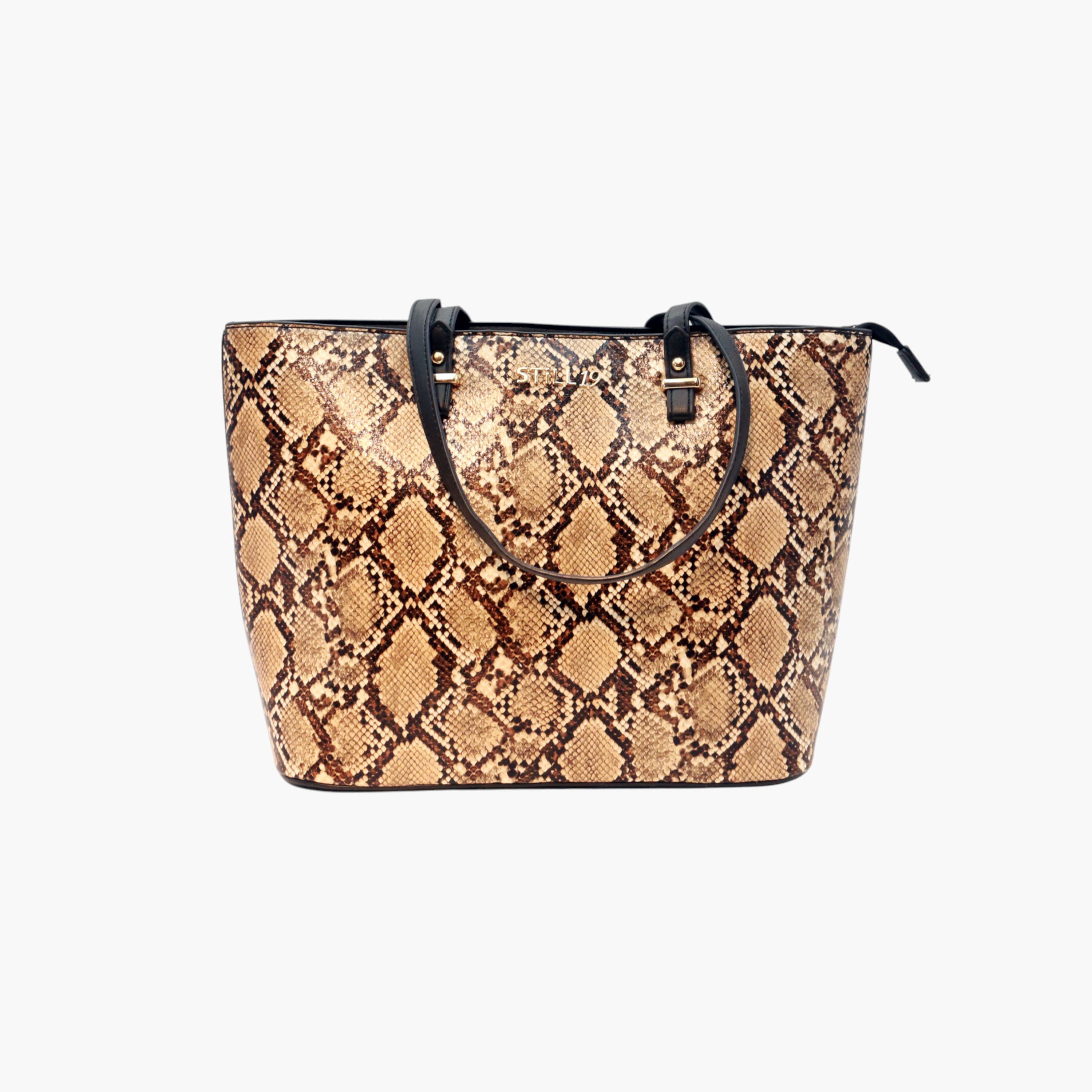Still 19 Textured Tote Bag with Double Handles and Zip Closure-women-bagsandwallets-handbags-image-1