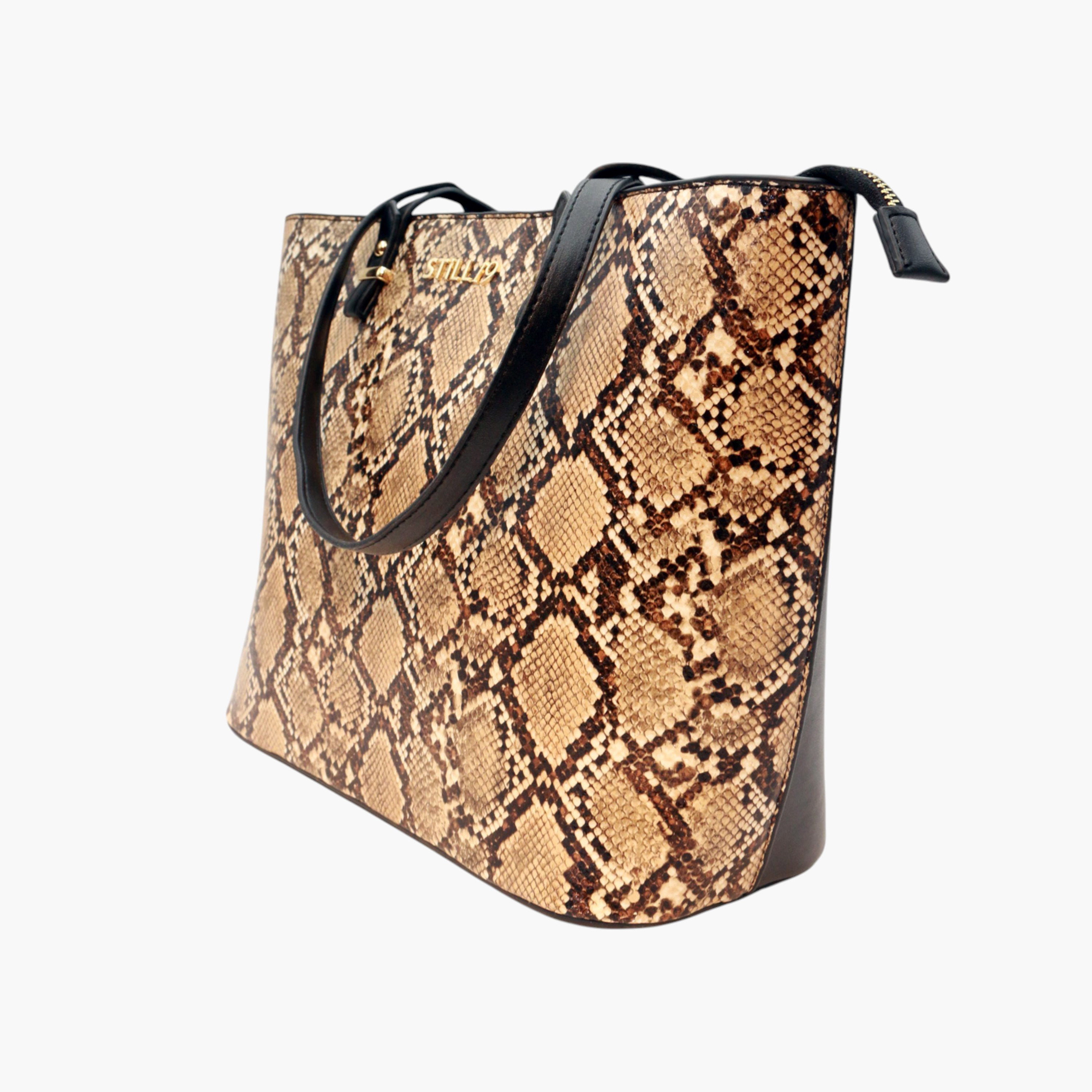 Still 19 Textured Tote Bag with Double Handles and Zip Closure-women-bagsandwallets-handbags-image-2