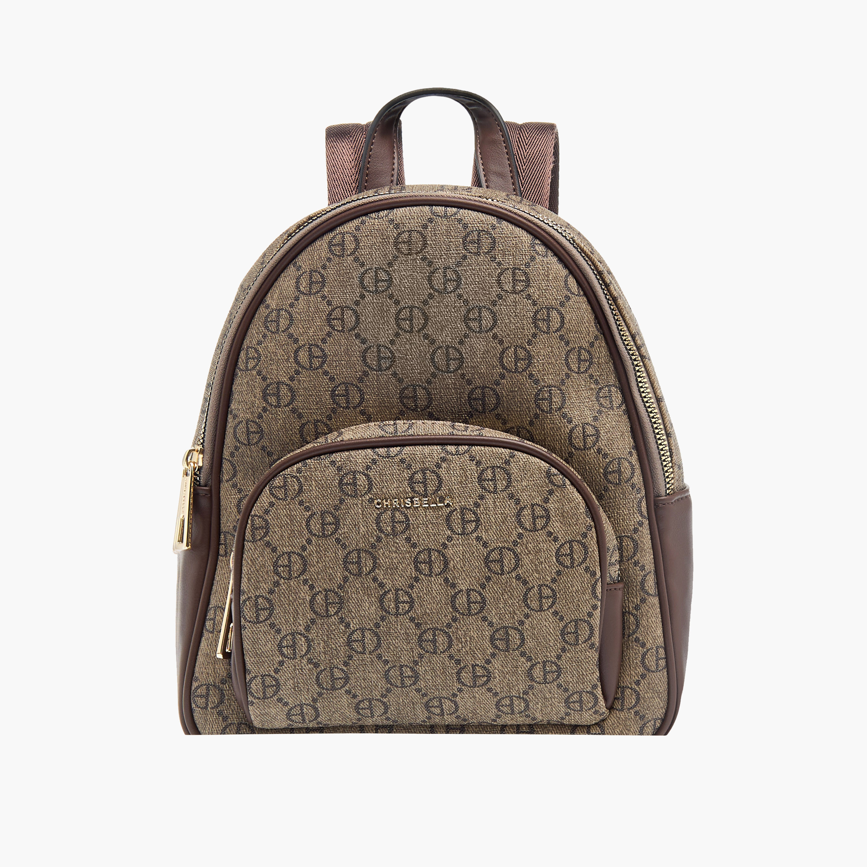 Chrisbella Monogram Print Backpack with Adjustable Shoulder Straps and Zip Closure-women-bagsandwallets-backpacks-image-1