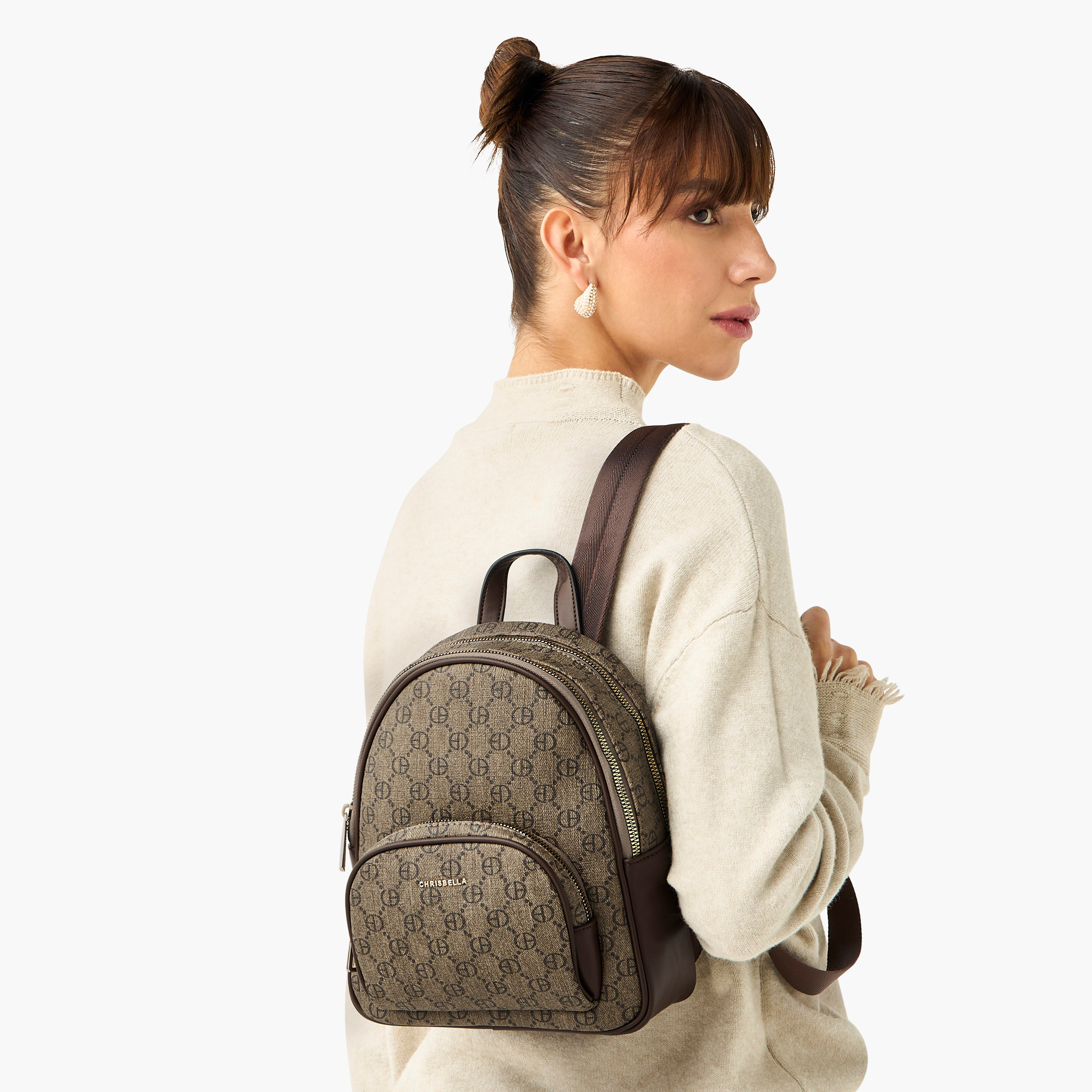 Chrisbella Monogram Print Backpack with Adjustable Shoulder Straps and Zip Closure-women-bagsandwallets-backpacks-image-2