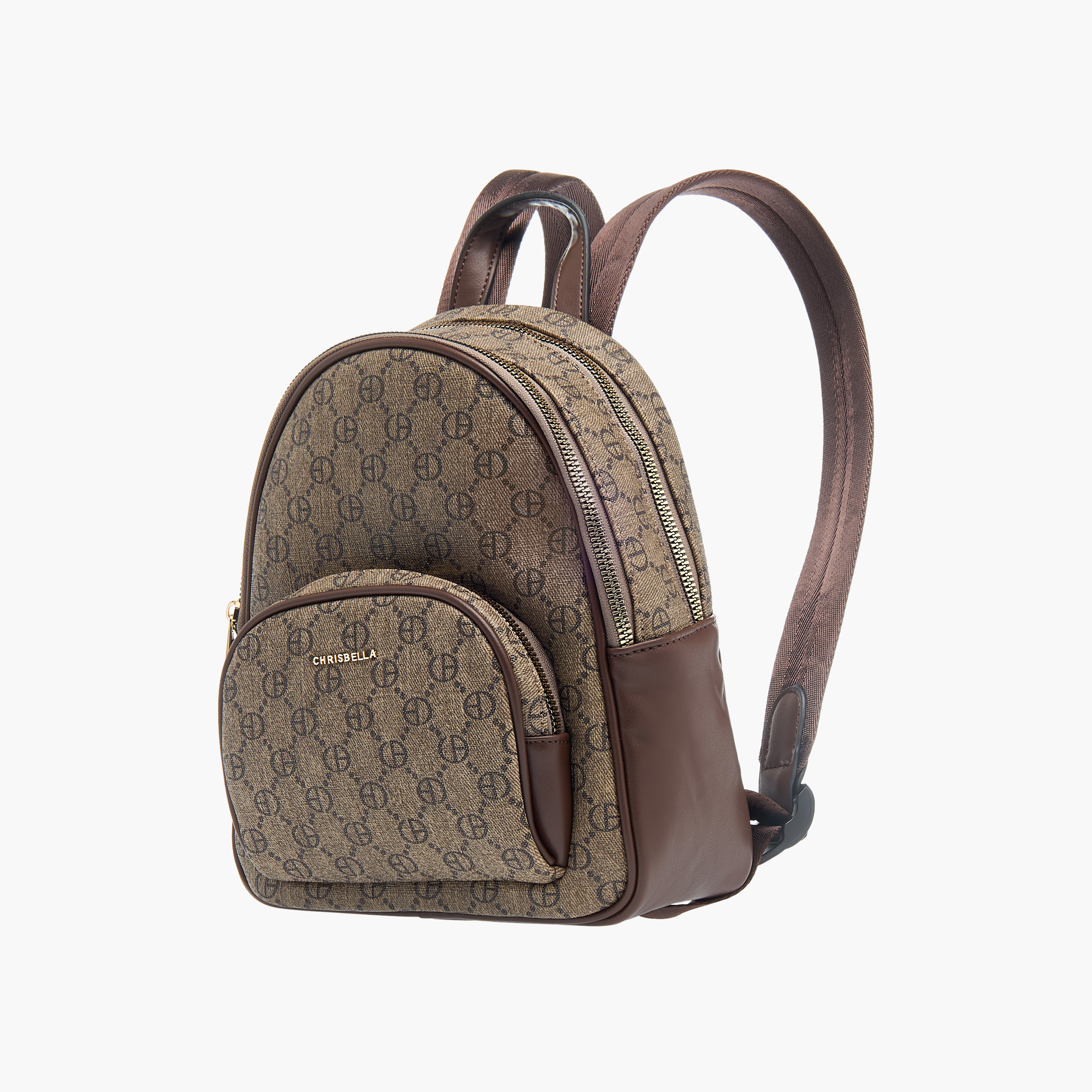 Chrisbella Monogram Print Backpack with Adjustable Shoulder Straps and Zip Closure-women-bagsandwallets-backpacks-image-3