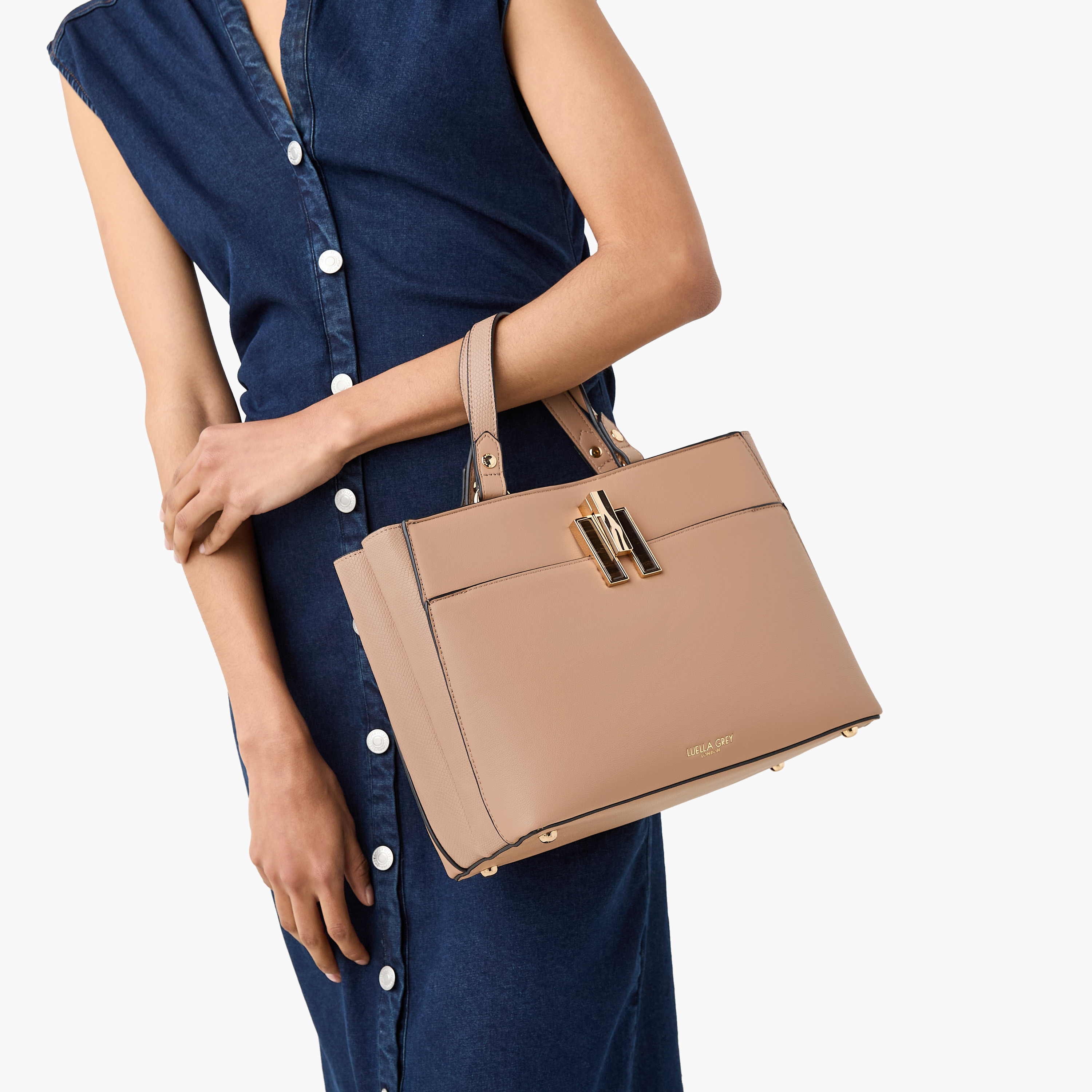 LUELLA GREY Textured Tote Bag with Button Closure and Detachable Strap-women-bagsandwallets-handbags-image-2