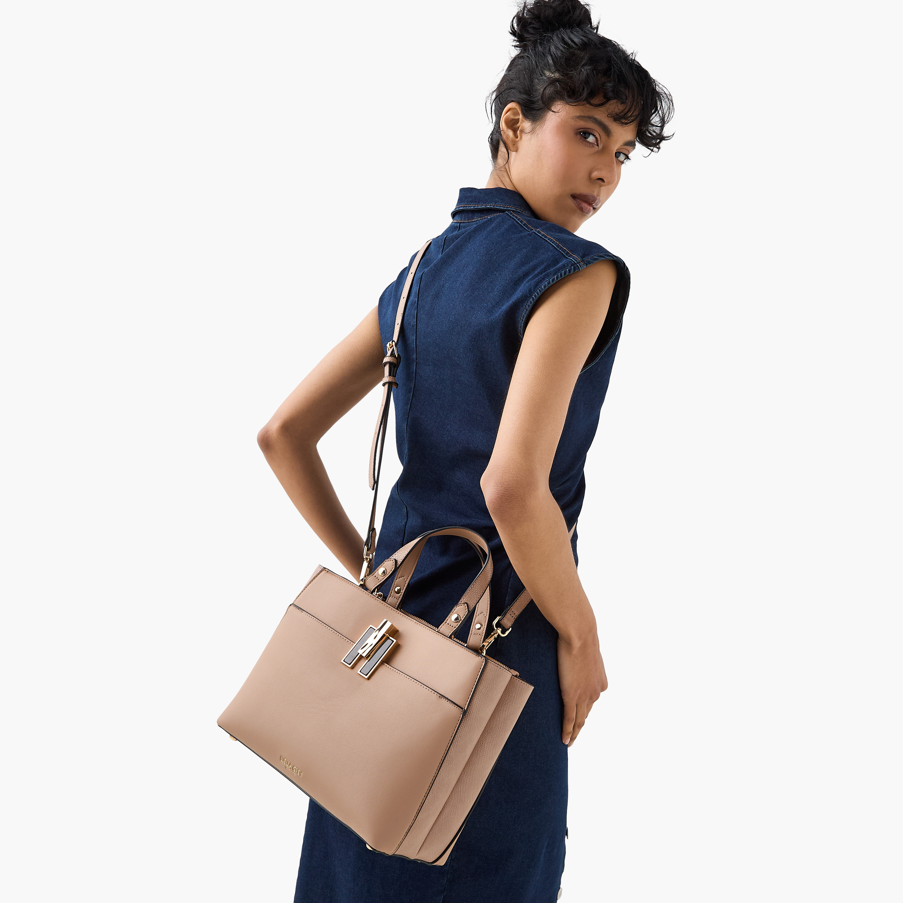 LUELLA GREY Textured Tote Bag with Button Closure and Detachable Strap-women-bagsandwallets-handbags-image-8