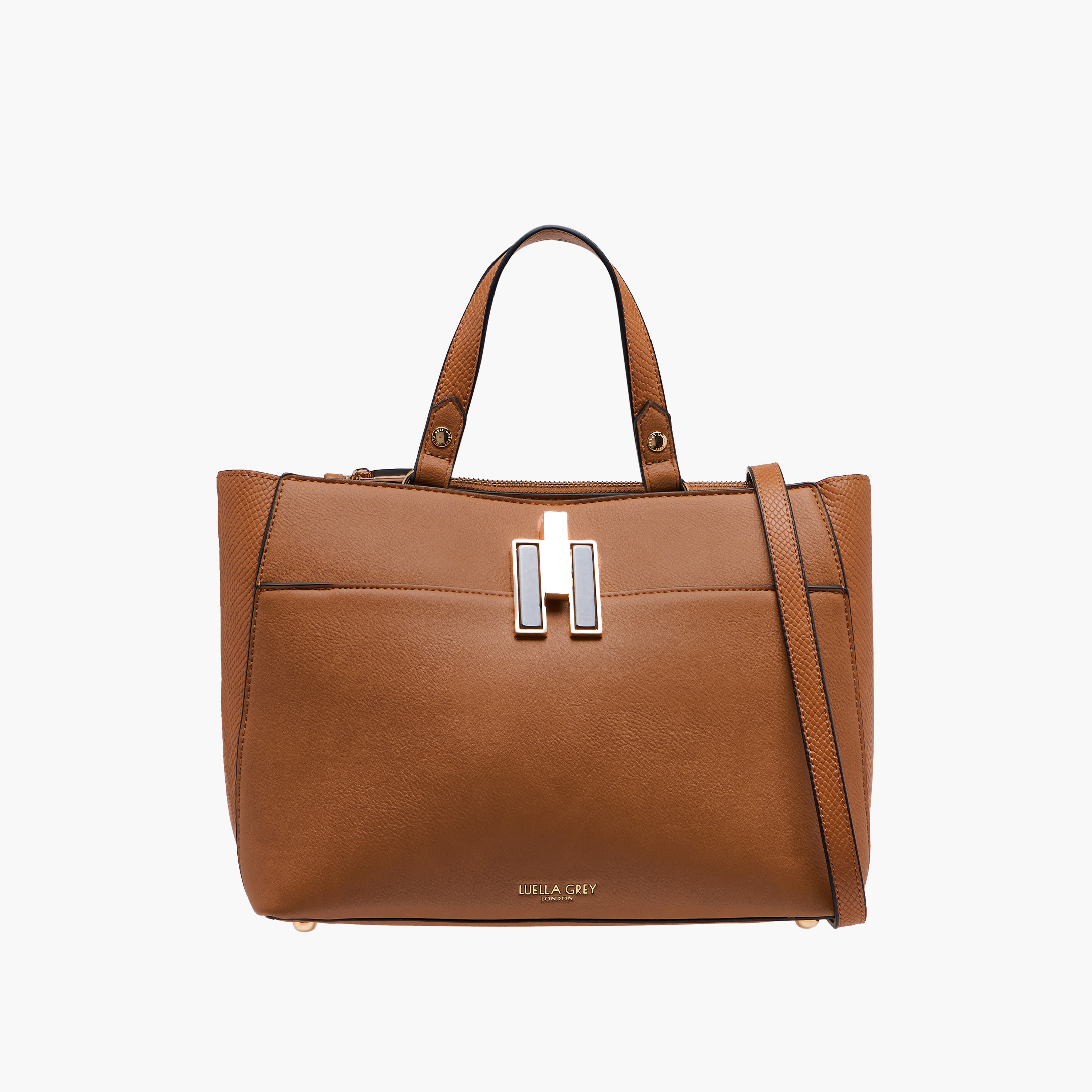 شنطة توت بارزة الملمس بزر إغلاق وحزام قابل للفصل من لويلا جراي-women-bagsandwallets-handbags-image-1