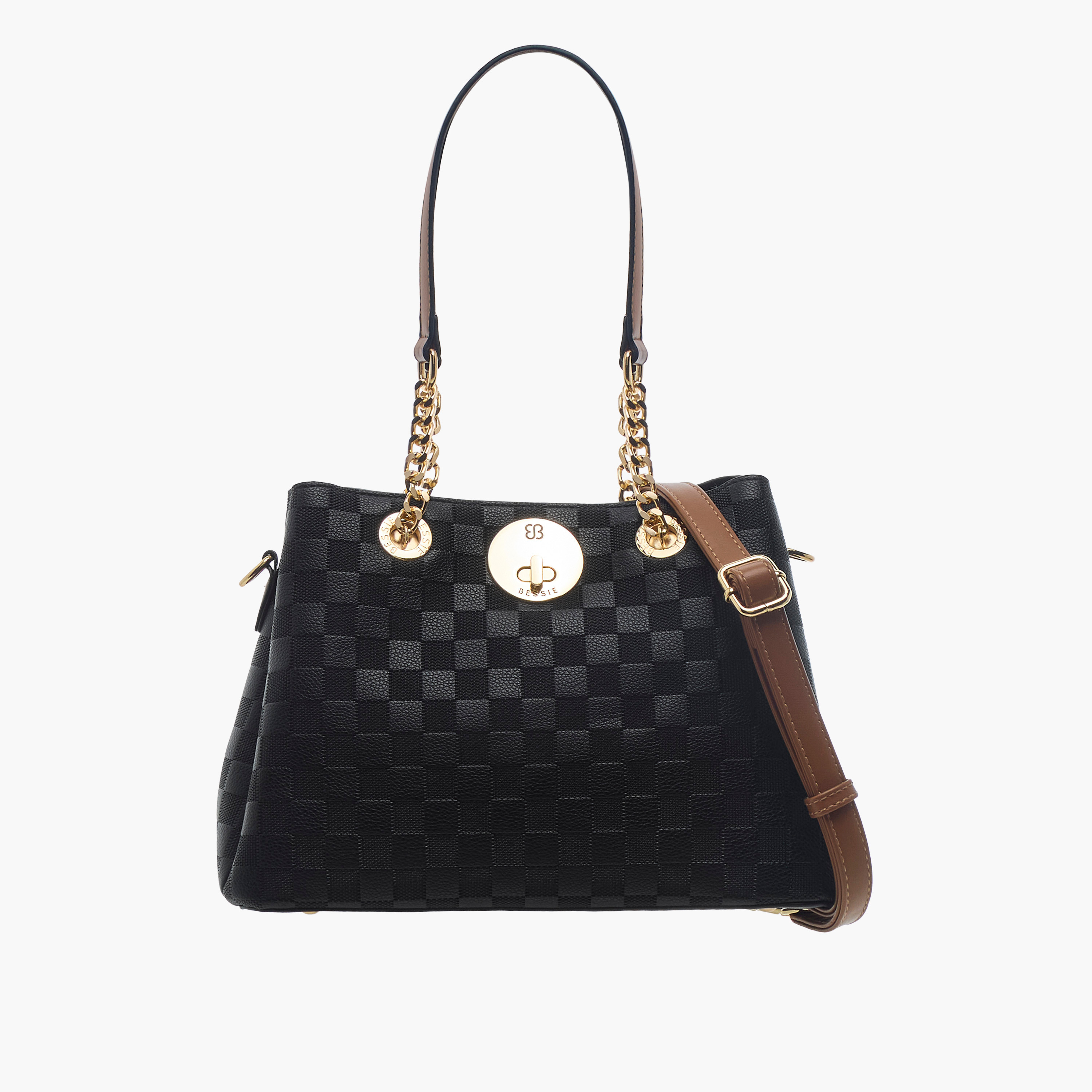 Bessie London Textured Tote Bag with Detachable Strap and Zip Closure-women-bagsandwallets-handbags-image-1