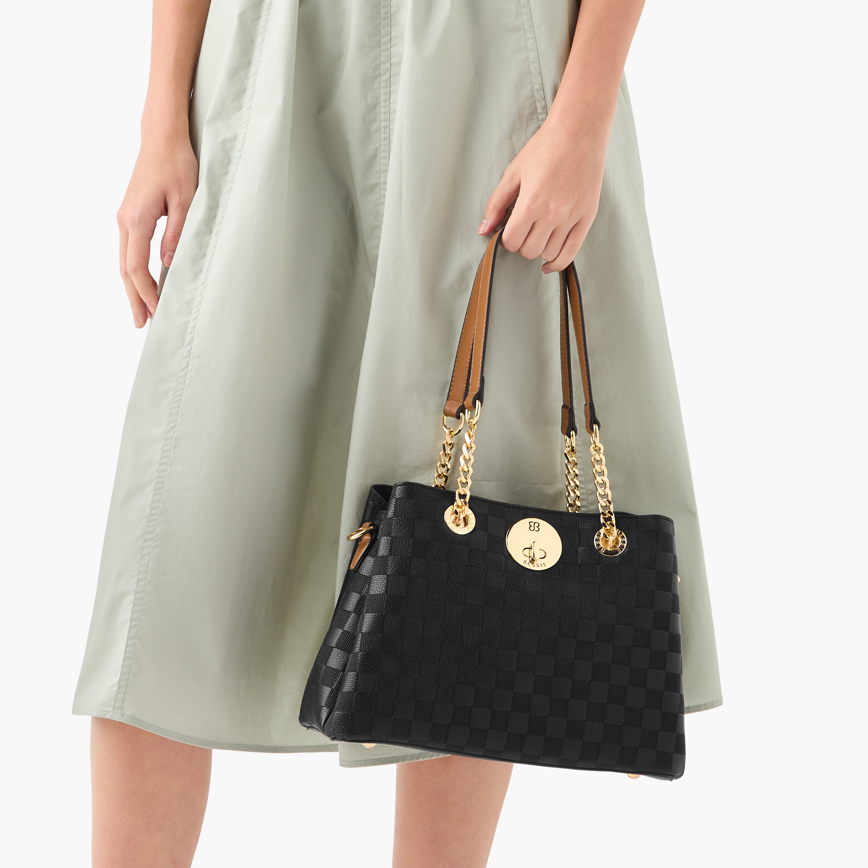 Bessie London Textured Tote Bag with Detachable Strap and Zip Closure-women-bagsandwallets-handbags-image-2