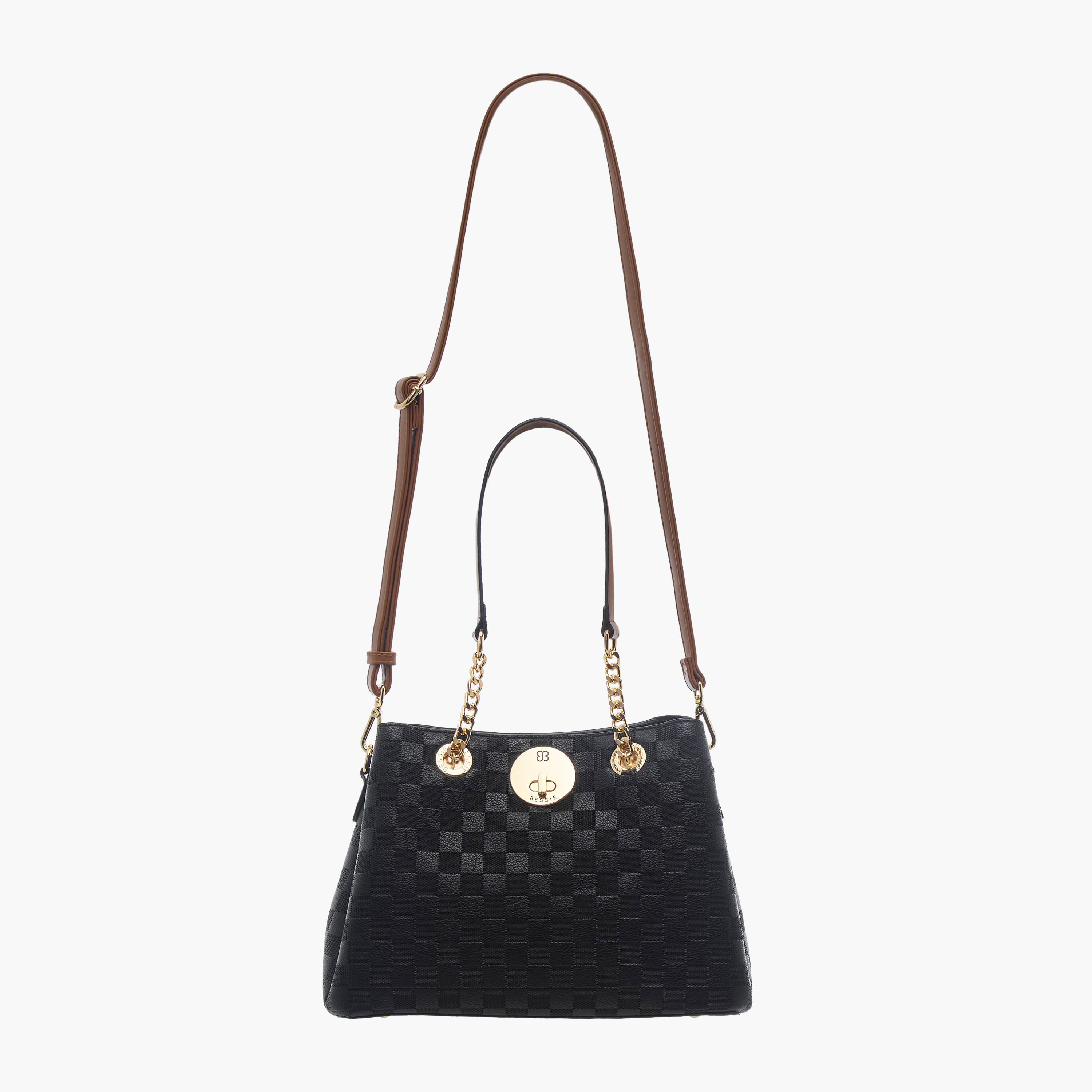 Bessie London Textured Tote Bag with Detachable Strap and Zip Closure-women-bagsandwallets-handbags-image-3