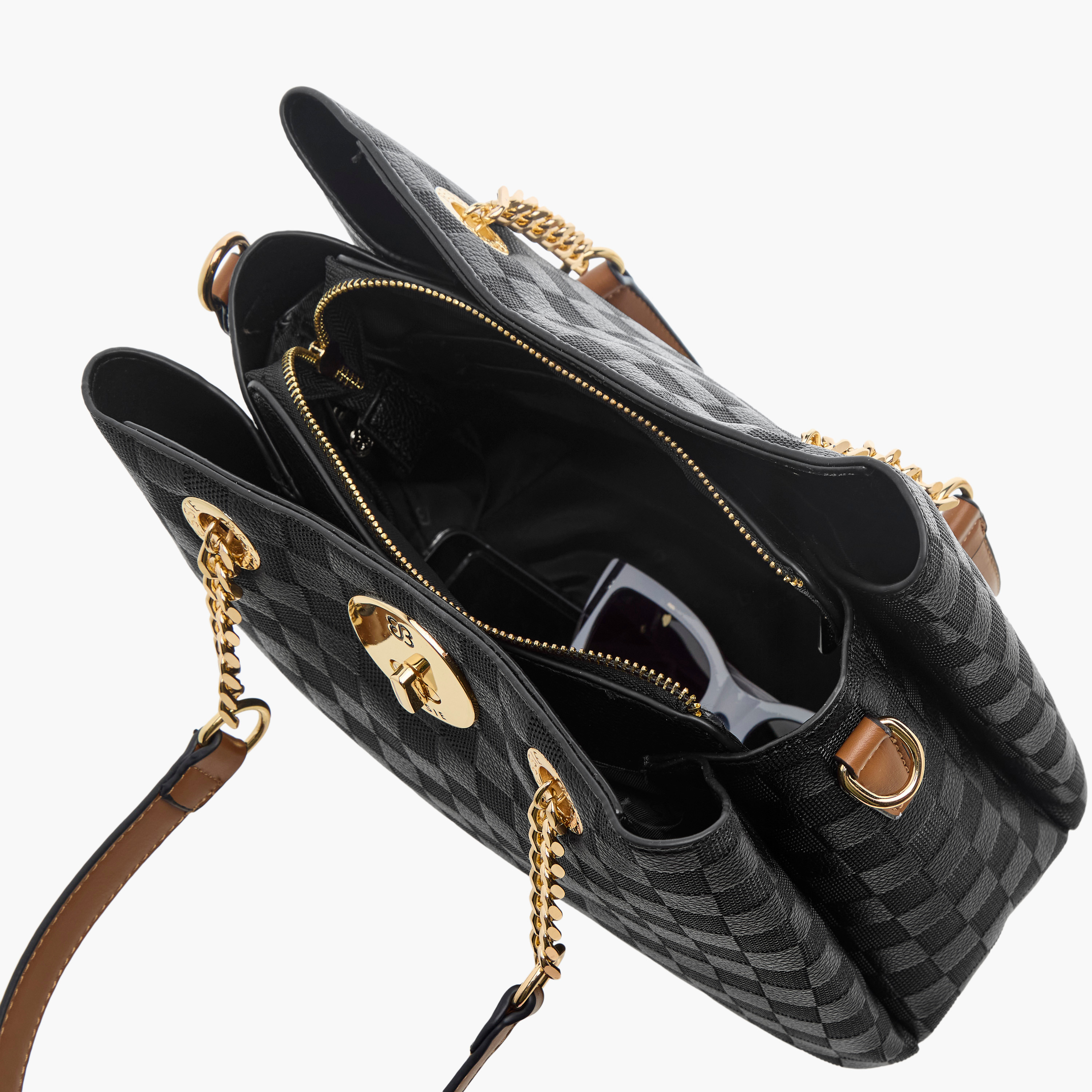 Bessie London Textured Tote Bag with Detachable Strap and Zip Closure-women-bagsandwallets-handbags-image-9