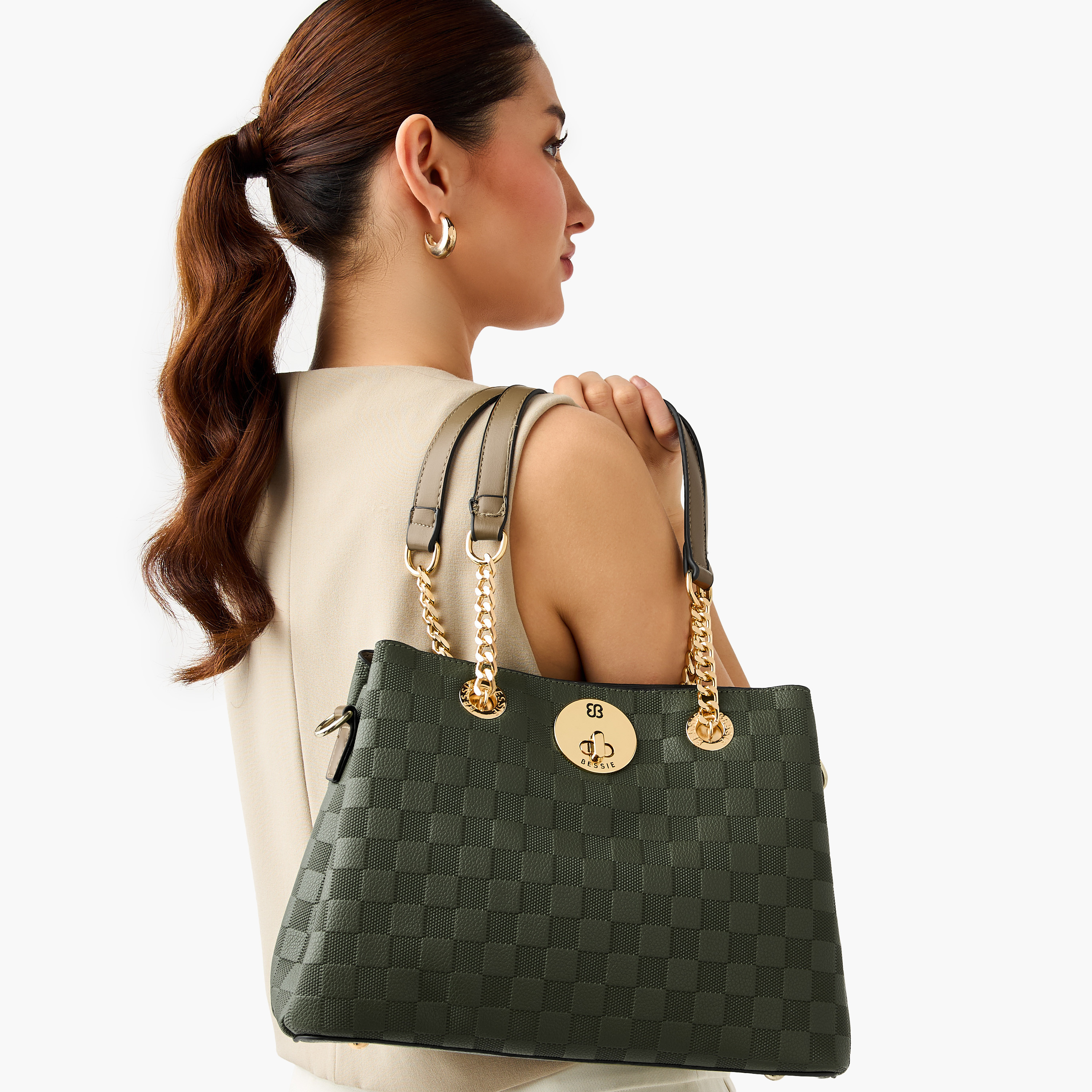 Bessie London Textured Tote Bag with Zip Closure and Detachable Strap-women-bagsandwallets-handbags-image-2