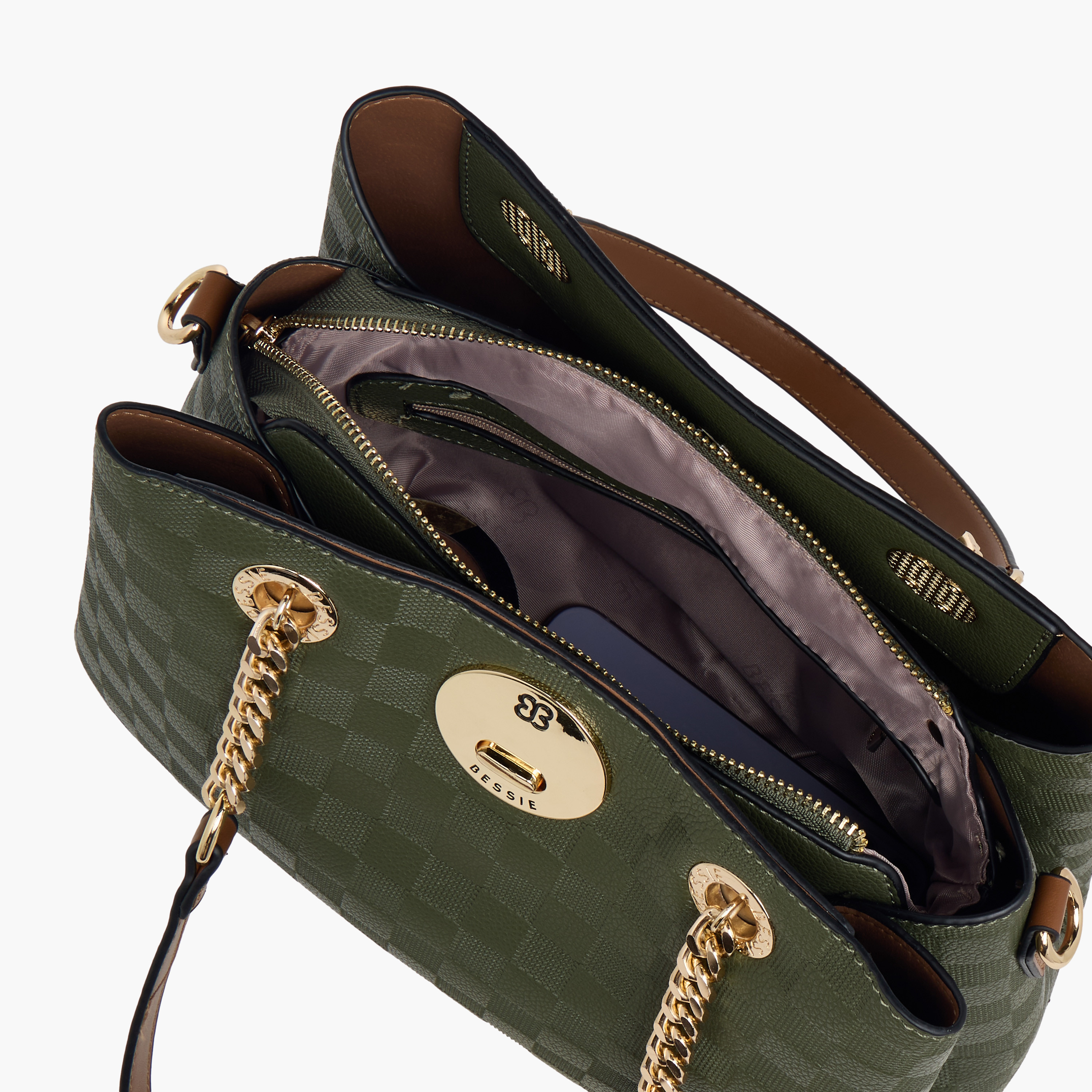 Bessie London Textured Tote Bag with Zip Closure and Detachable Strap-women-bagsandwallets-handbags-image-8
