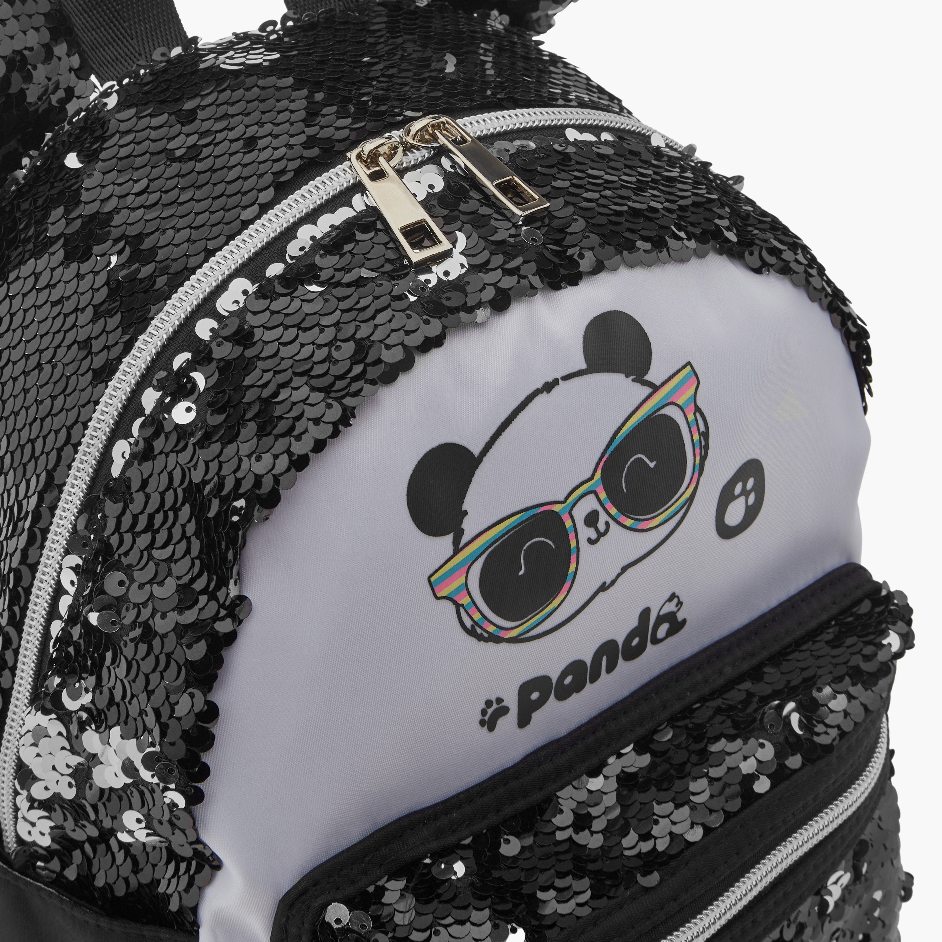 icon Panda Print Sequinned Backpack with Adjustable Straps - 27x23x11 cms-school-bagsandbackpacks-backpacks-image-5