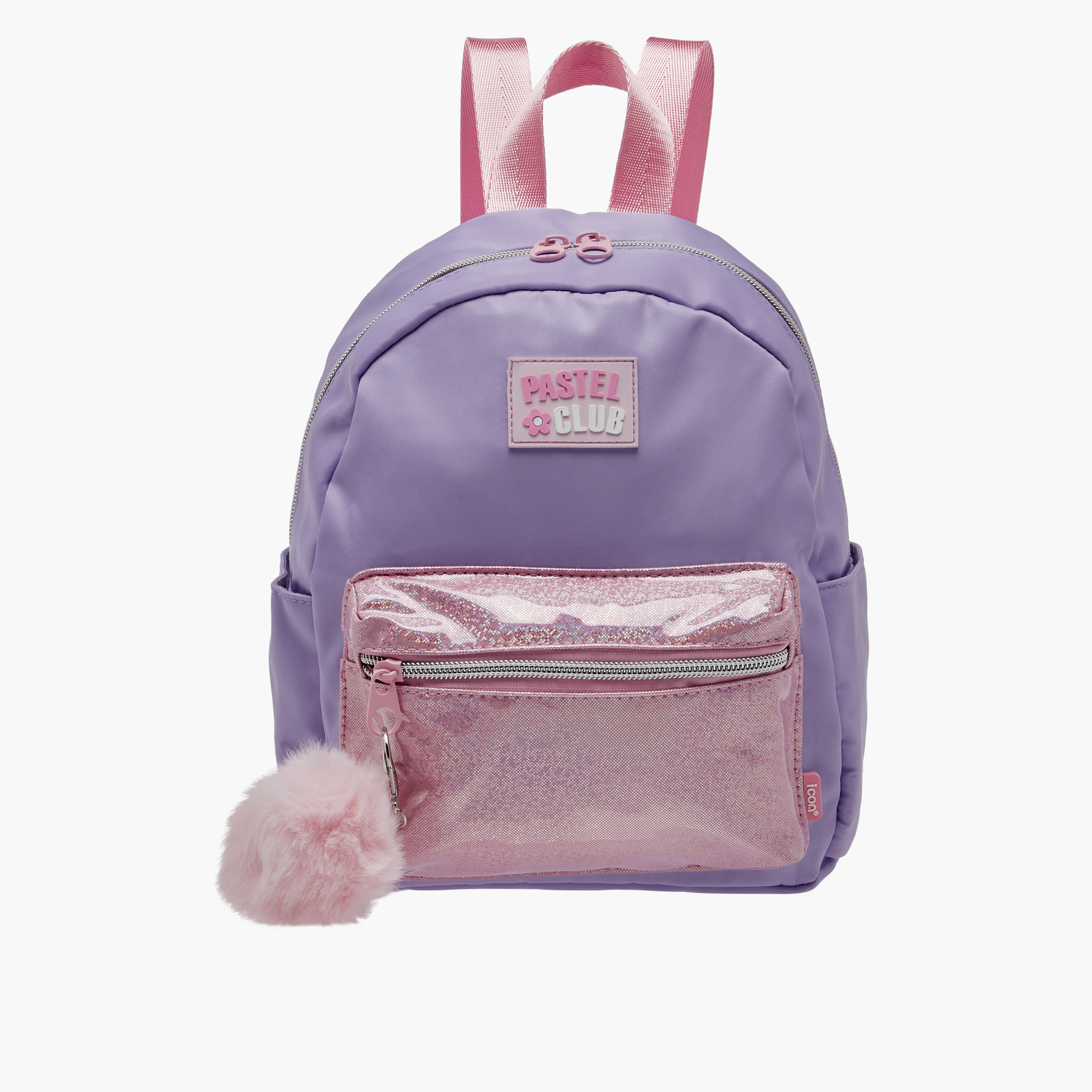 icon Colourblock Backpack with Adjustable Straps and Pom Pom Keychain - 27x23x11 cms-school-bagsandbackpacks-backpacks-image-1