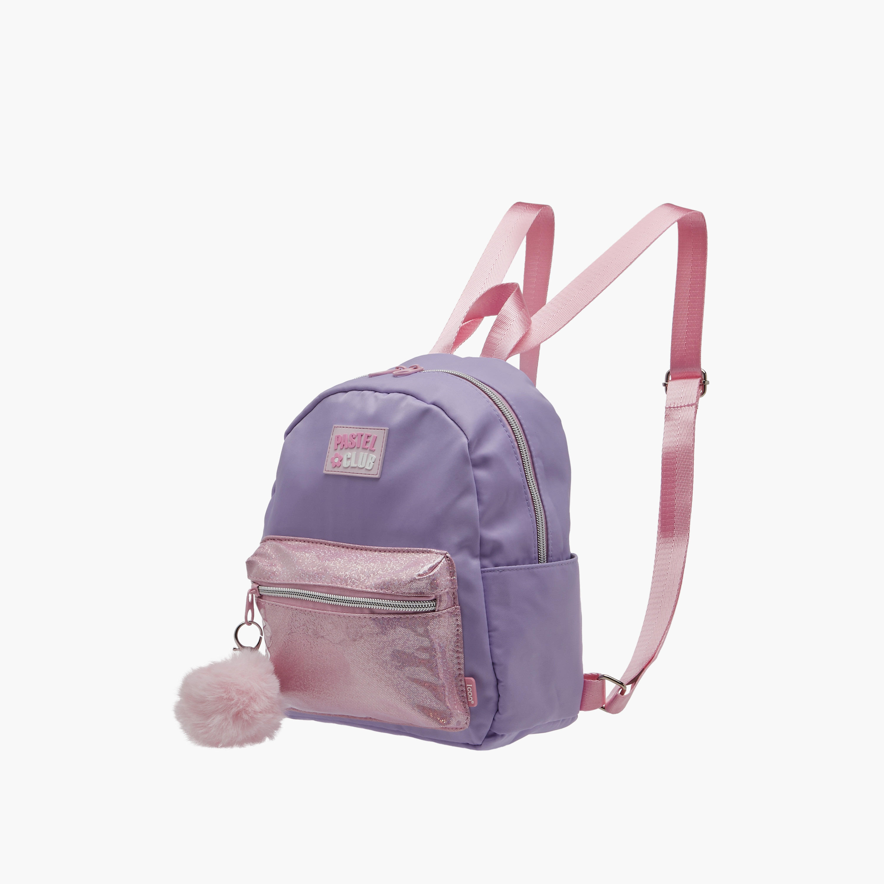 icon Colourblock Backpack with Adjustable Straps and Pom Pom Keychain - 27x23x11 cms-school-bagsandbackpacks-backpacks-image-2