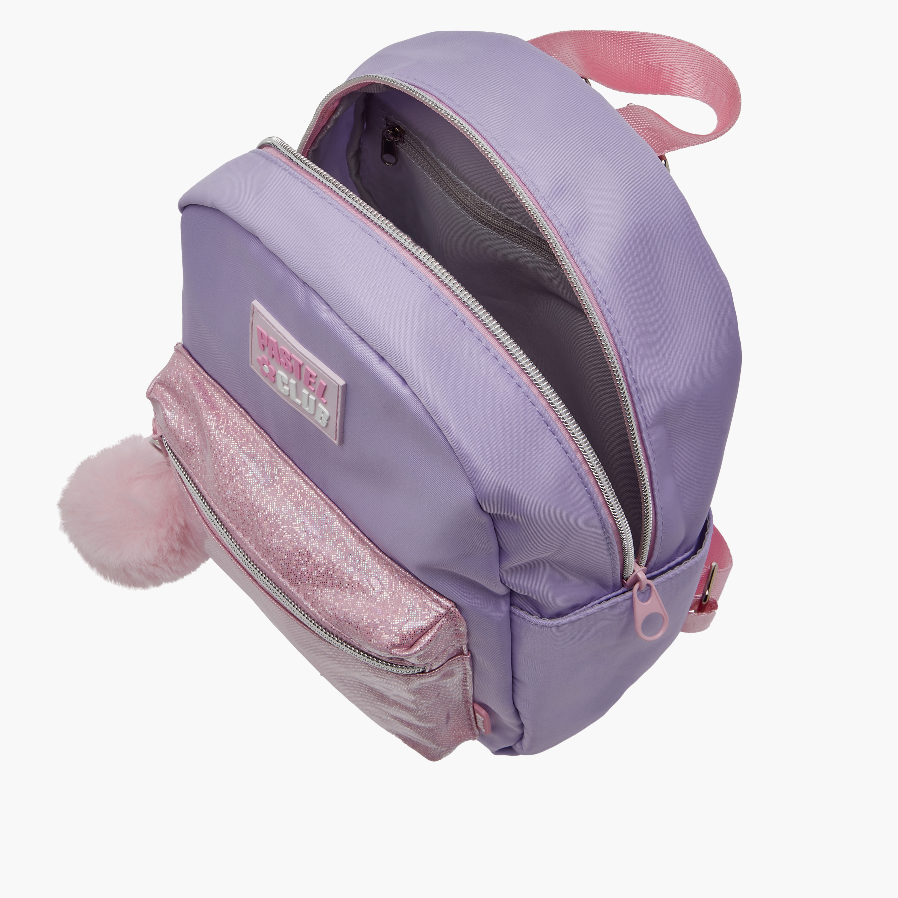 icon Colourblock Backpack with Adjustable Straps and Pom Pom Keychain - 27x23x11 cms-school-bagsandbackpacks-backpacks-image-7