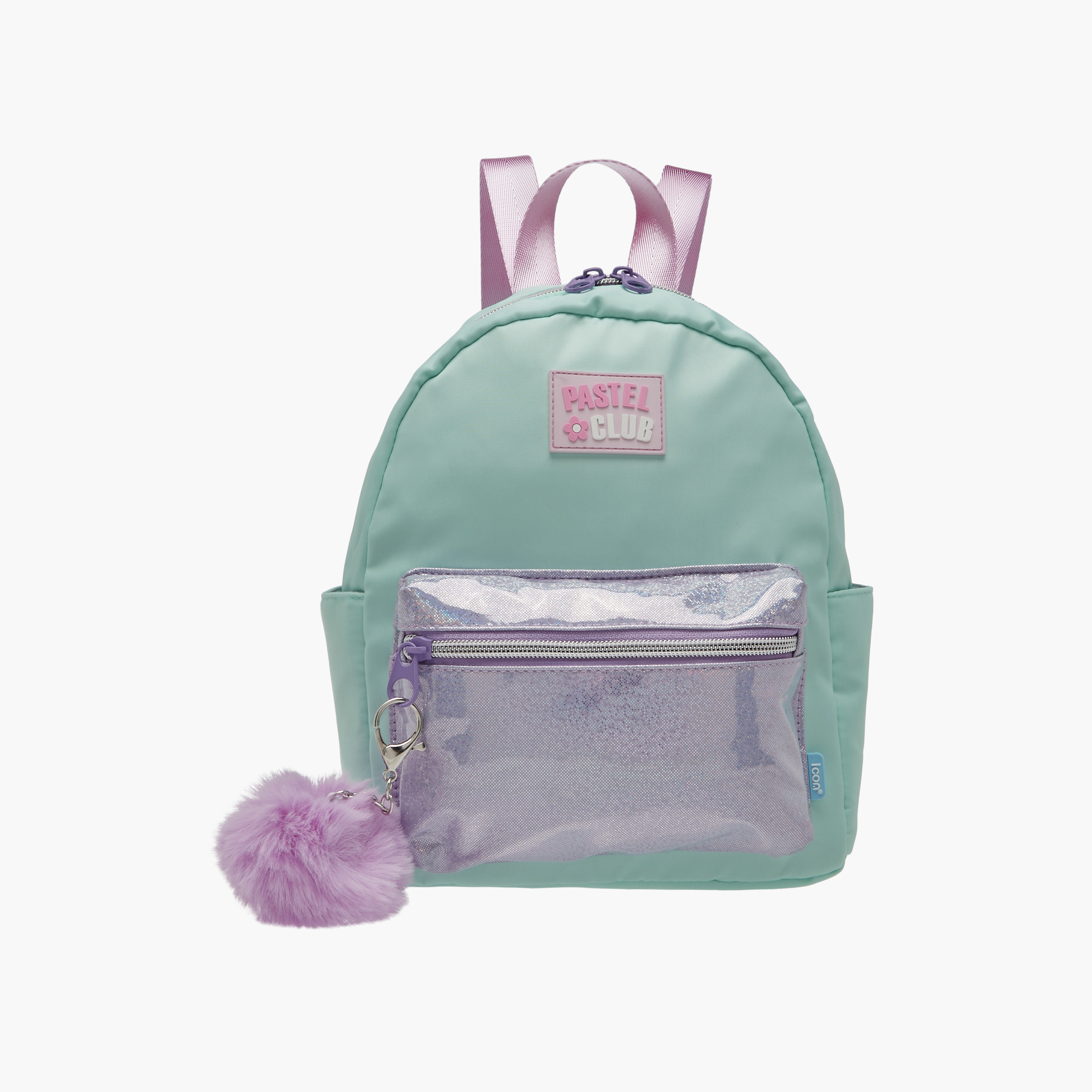 icon Colourblock Backpack with Adjustable Straps and Pom Pom Keychain - 27x23x11 cms-school-bagsandbackpacks-backpacks-image-1