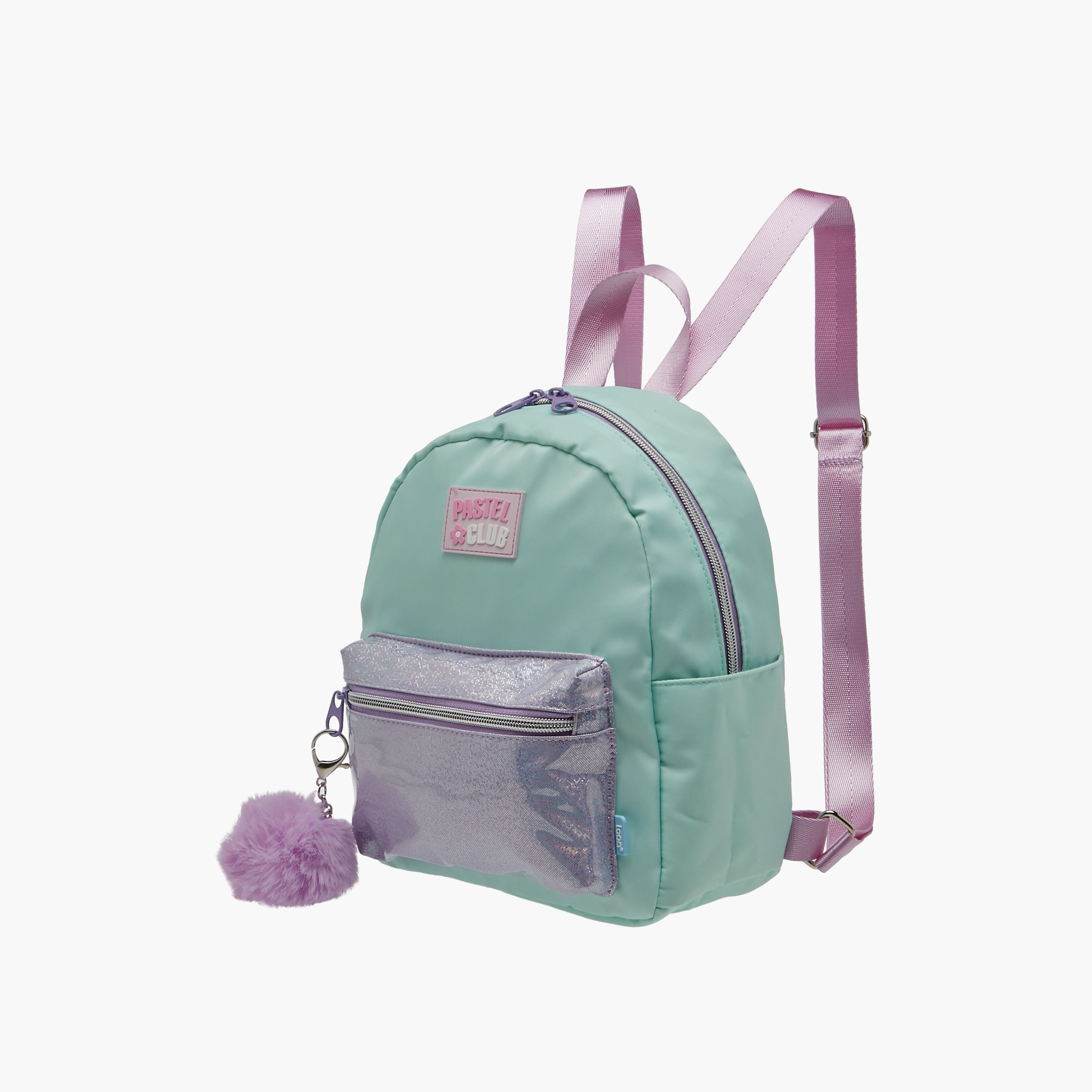 icon Colourblock Backpack with Adjustable Straps and Pom Pom Keychain - 27x23x11 cms-school-bagsandbackpacks-backpacks-image-2