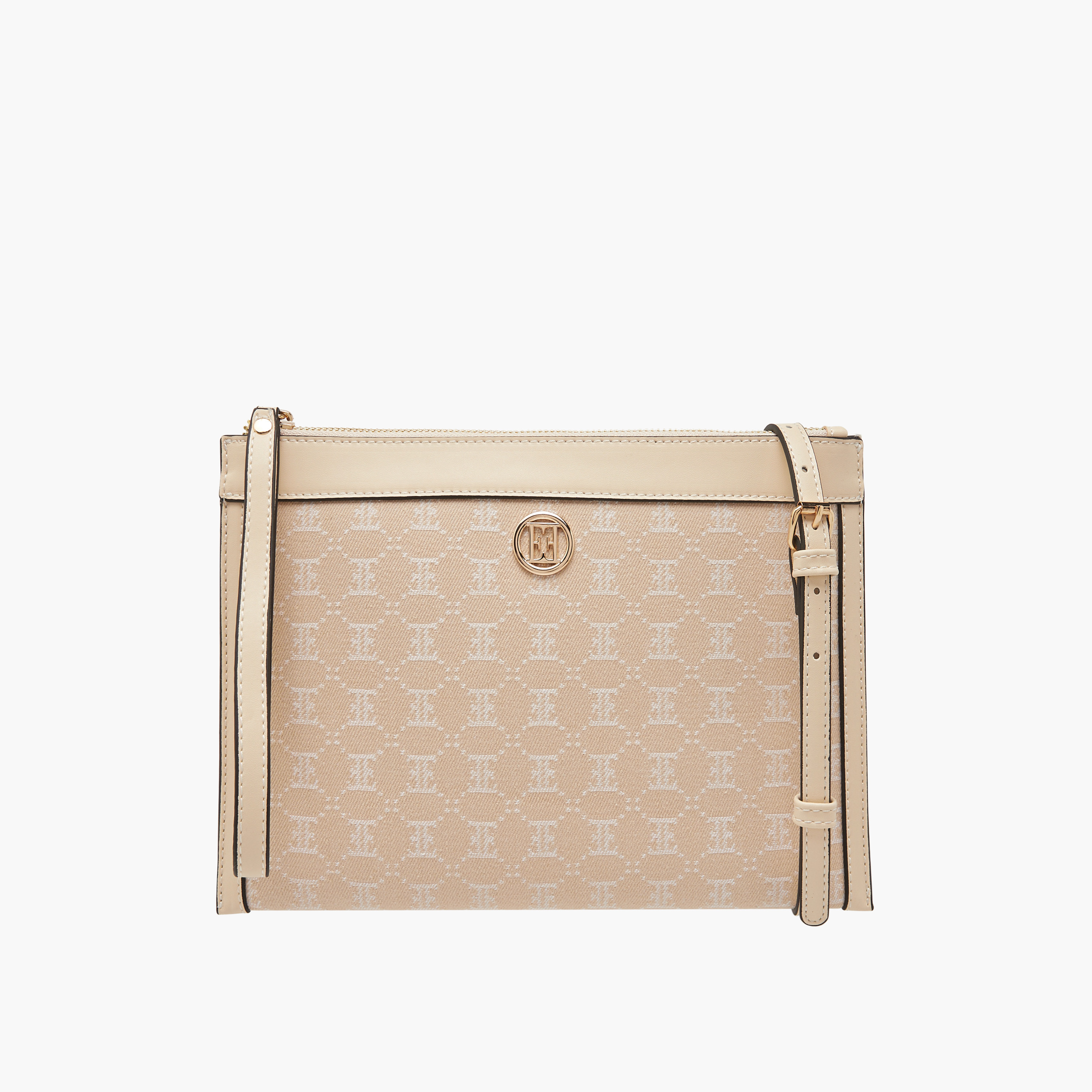 Elle Monogram Textured Crossbody Bag with Adjustable Strap-women-bagsandwallets-handbags-image-1