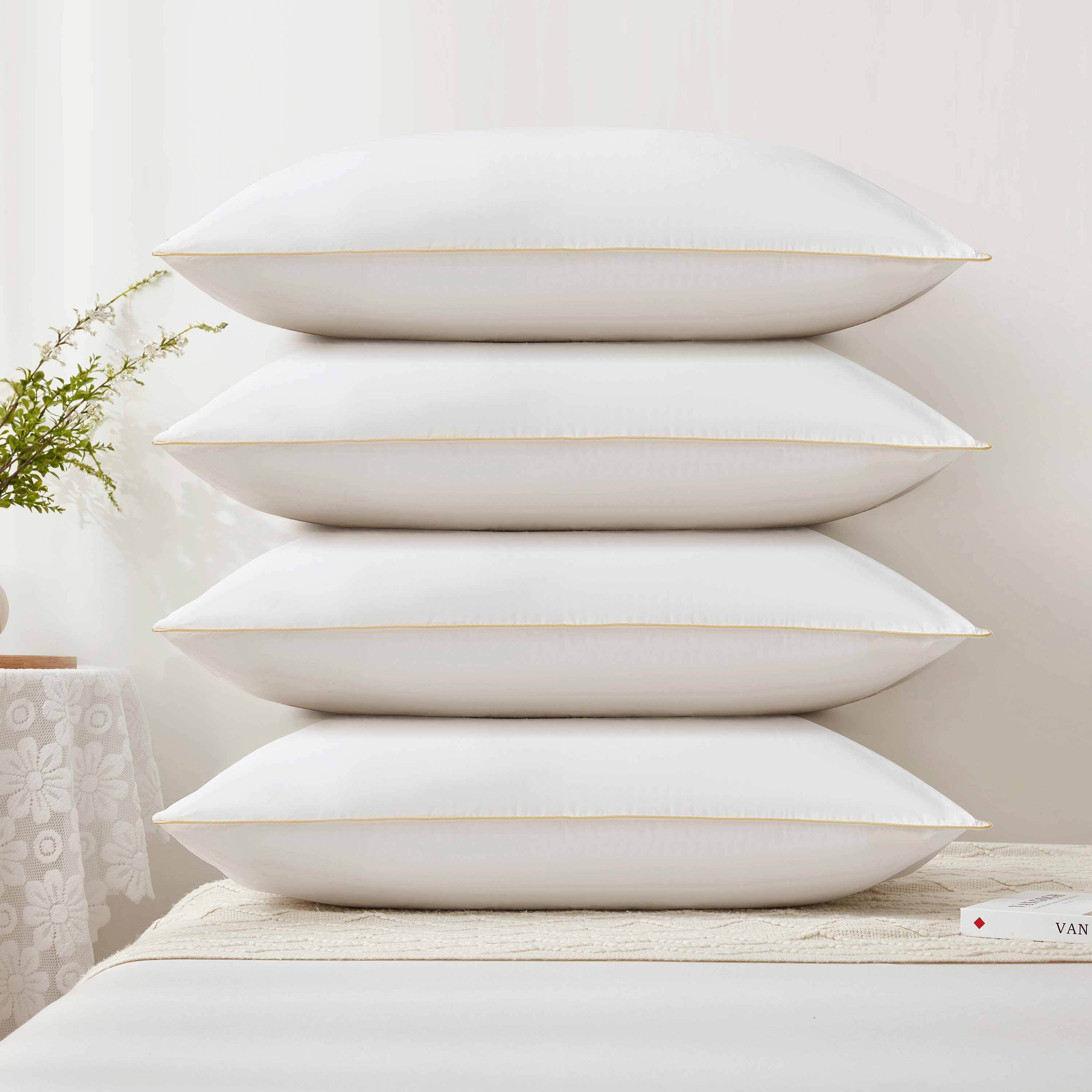 مجموعة وسائد فائقة النعومة 4 قطع من يونيك هوم - 75×50 سم-household-bedding-pillows-image-2
