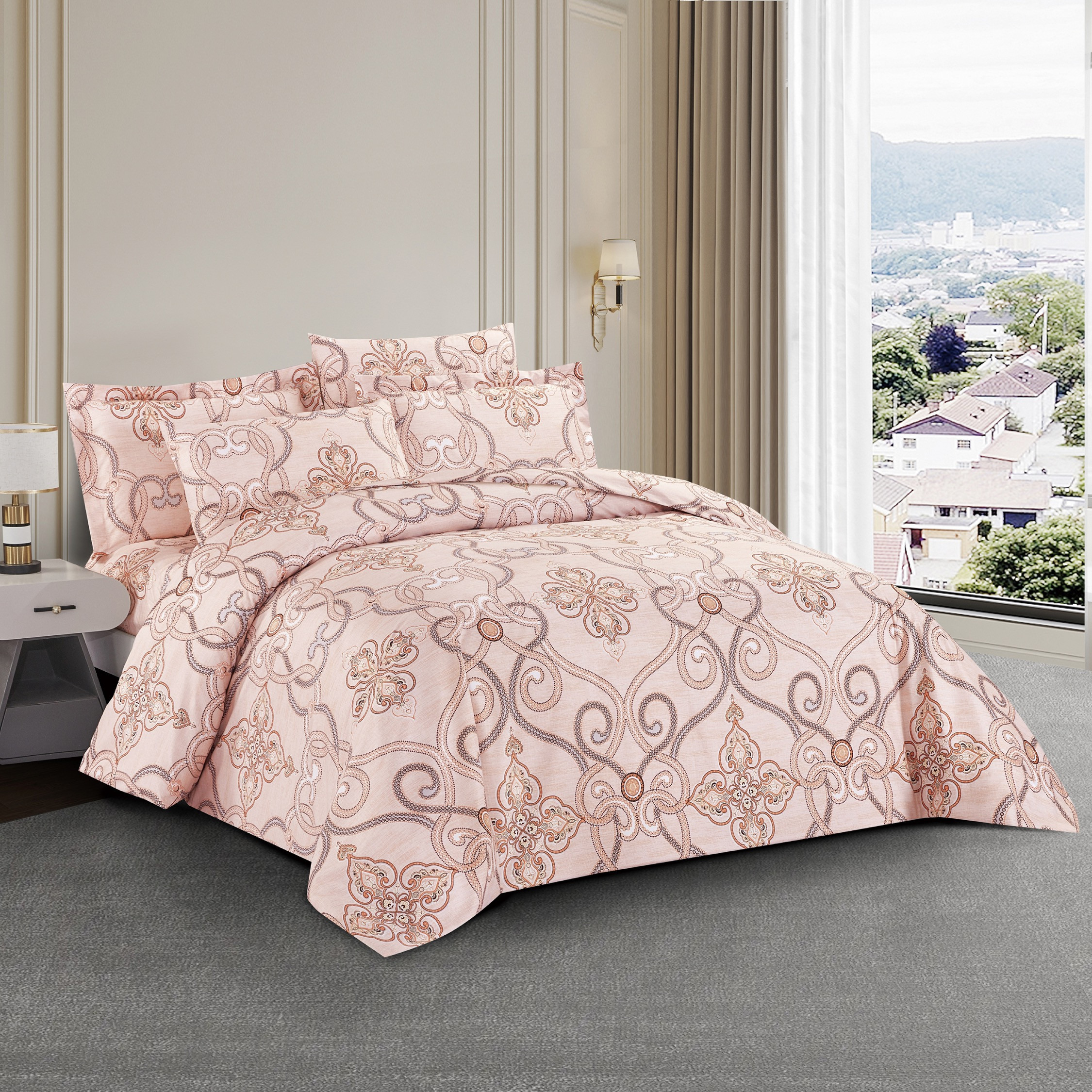 طقم لحاف كينج بطبعات لجميع المواسم 6 قطع من يونيك هوم - 240x260 سم-household-bedding-comfortersandbedspreads-comforters-image-2