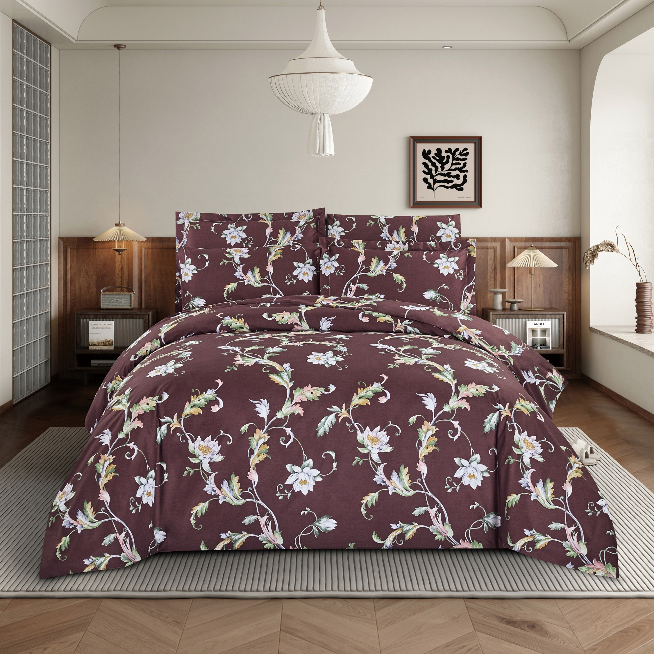 طقم لحاف كينج بطبعات لجميع المواسم 6 قطع من يونيك هوم - 240x260 سم-household-bedding-comfortersandbedspreads-comforters-image-1