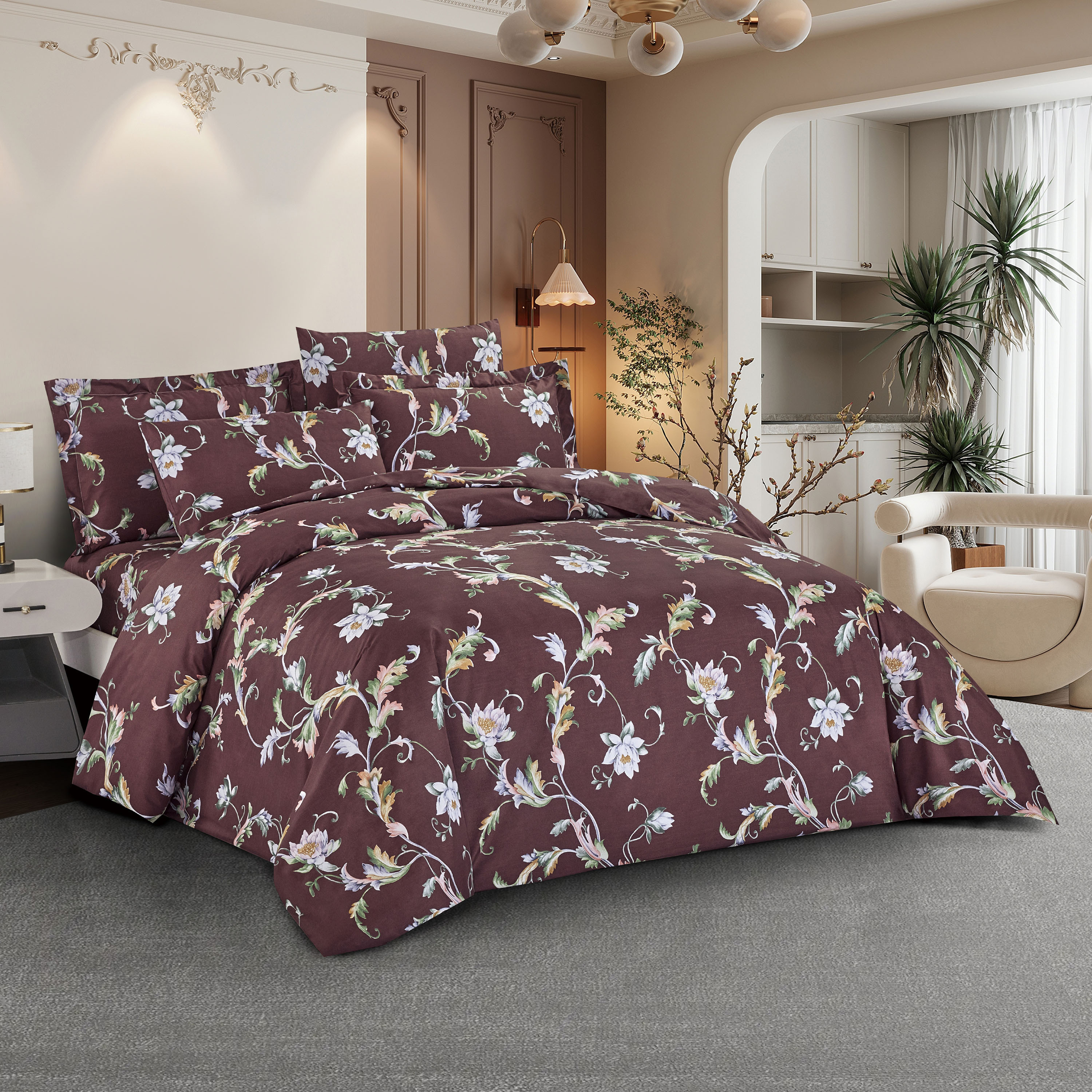 طقم لحاف كينج بطبعات لجميع المواسم 6 قطع من يونيك هوم - 240x260 سم-household-bedding-comfortersandbedspreads-comforters-image-2