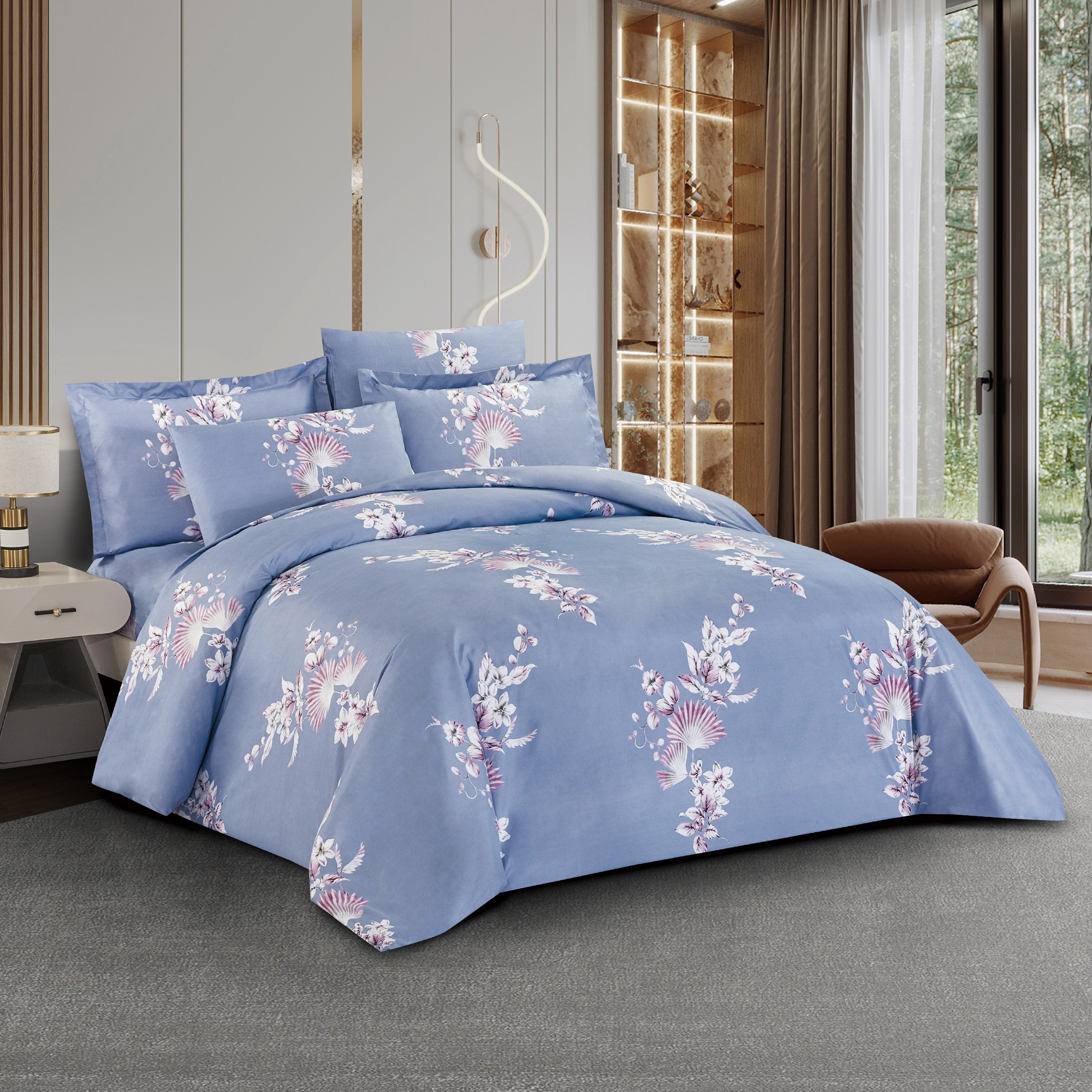طقم لحاف كينج بطبعات لجميع المواسم 6 قطع من يونيك هوم - 240x260 سم-household-bedding-comfortersandbedspreads-comforters-image-2