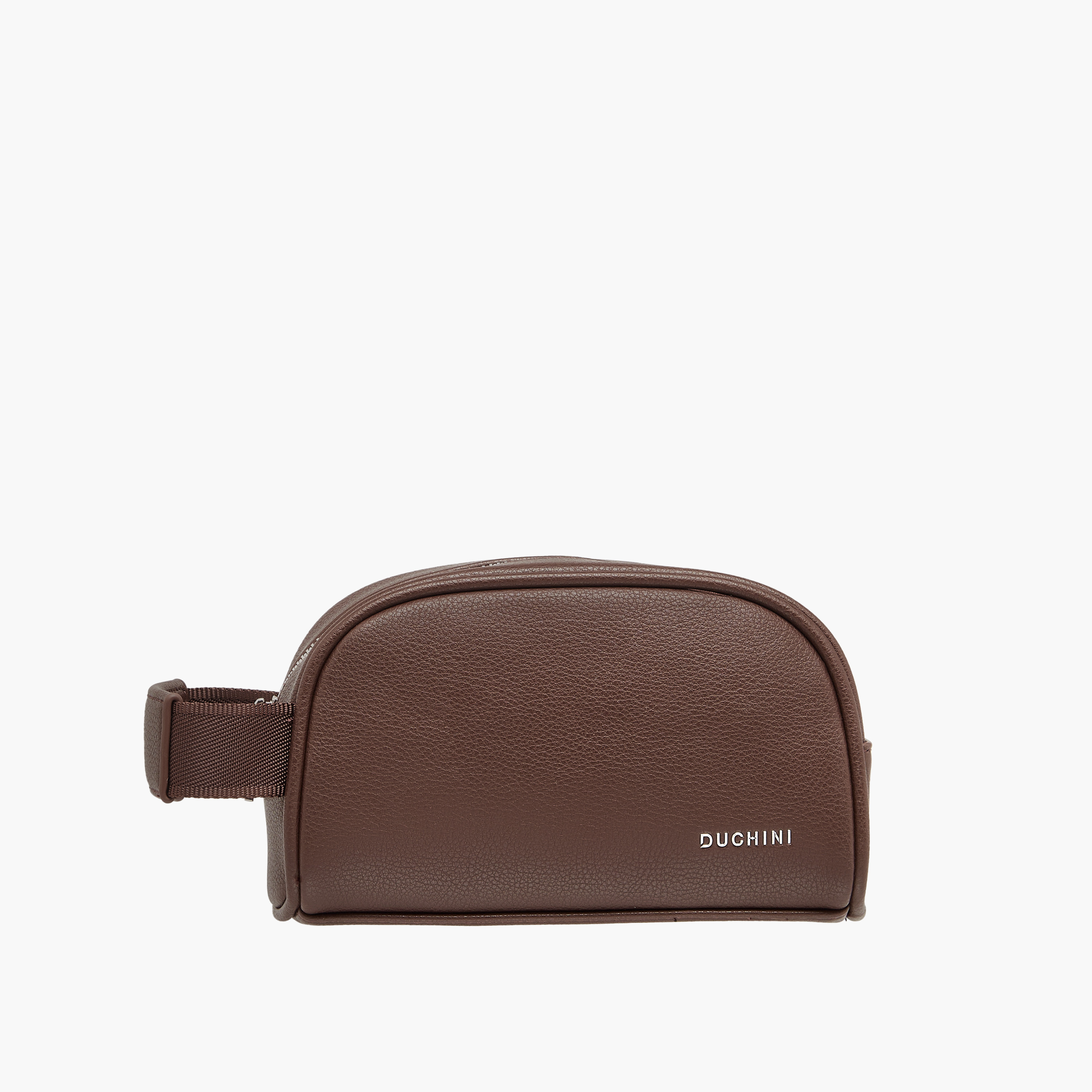 Duchini Textured Pouch with Zip Closure and Wristlet Strap-men-bags-image-1