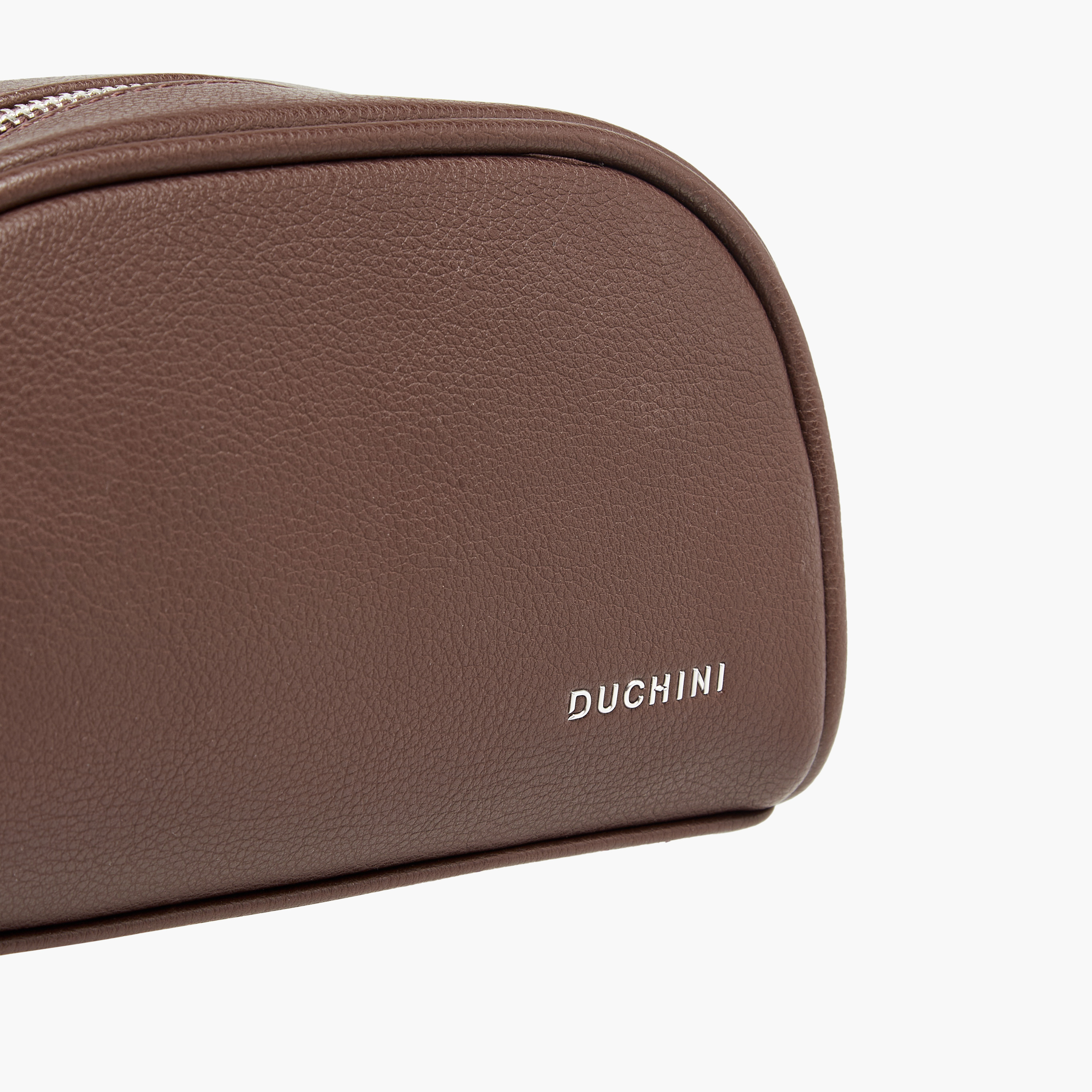 Duchini Textured Pouch with Zip Closure and Wristlet Strap-men-bags-image-5