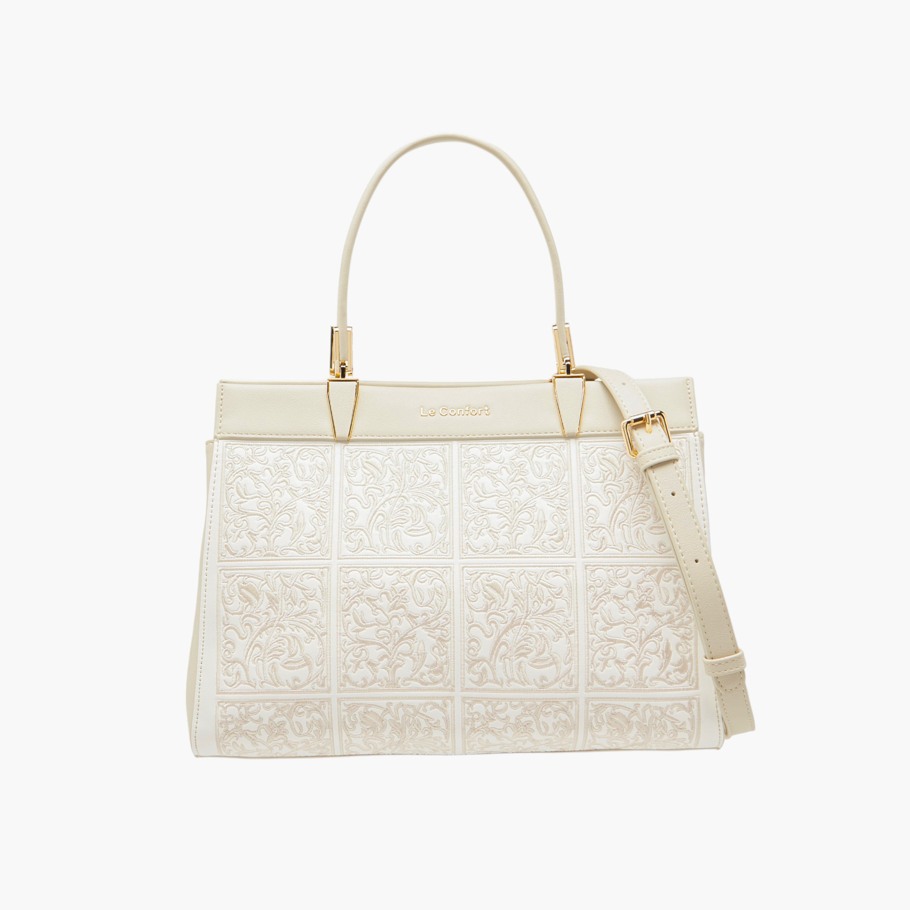 Le Confort Embroidered Tote Bag with Detachable Strap and Zip Closure-women-bagsandwallets-handbags-image-1
