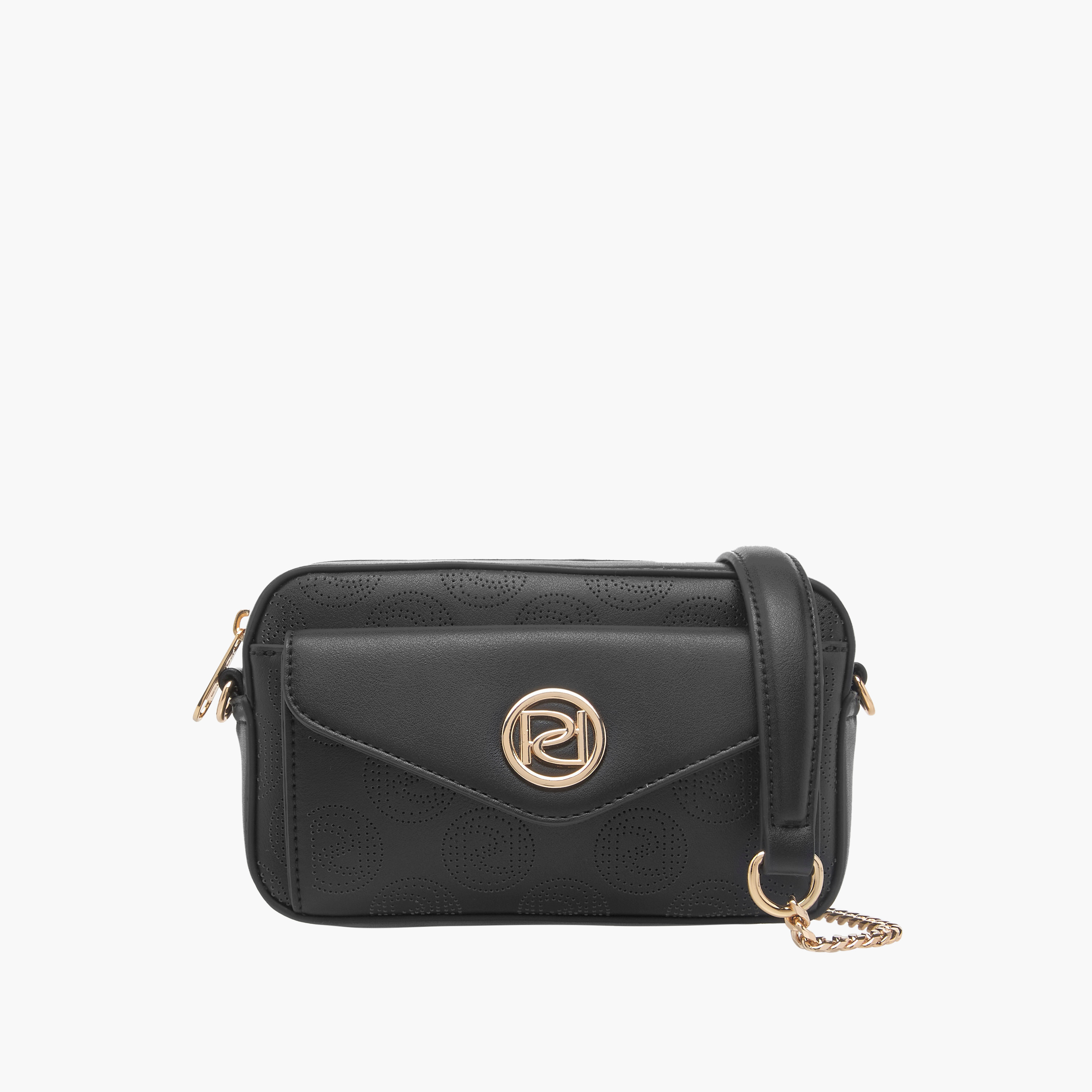 Paprika Monogram Detail Crossbody Bag with Detachable Chain Strap and Zip Closure-women-bagsandwallets-handbags-image-1
