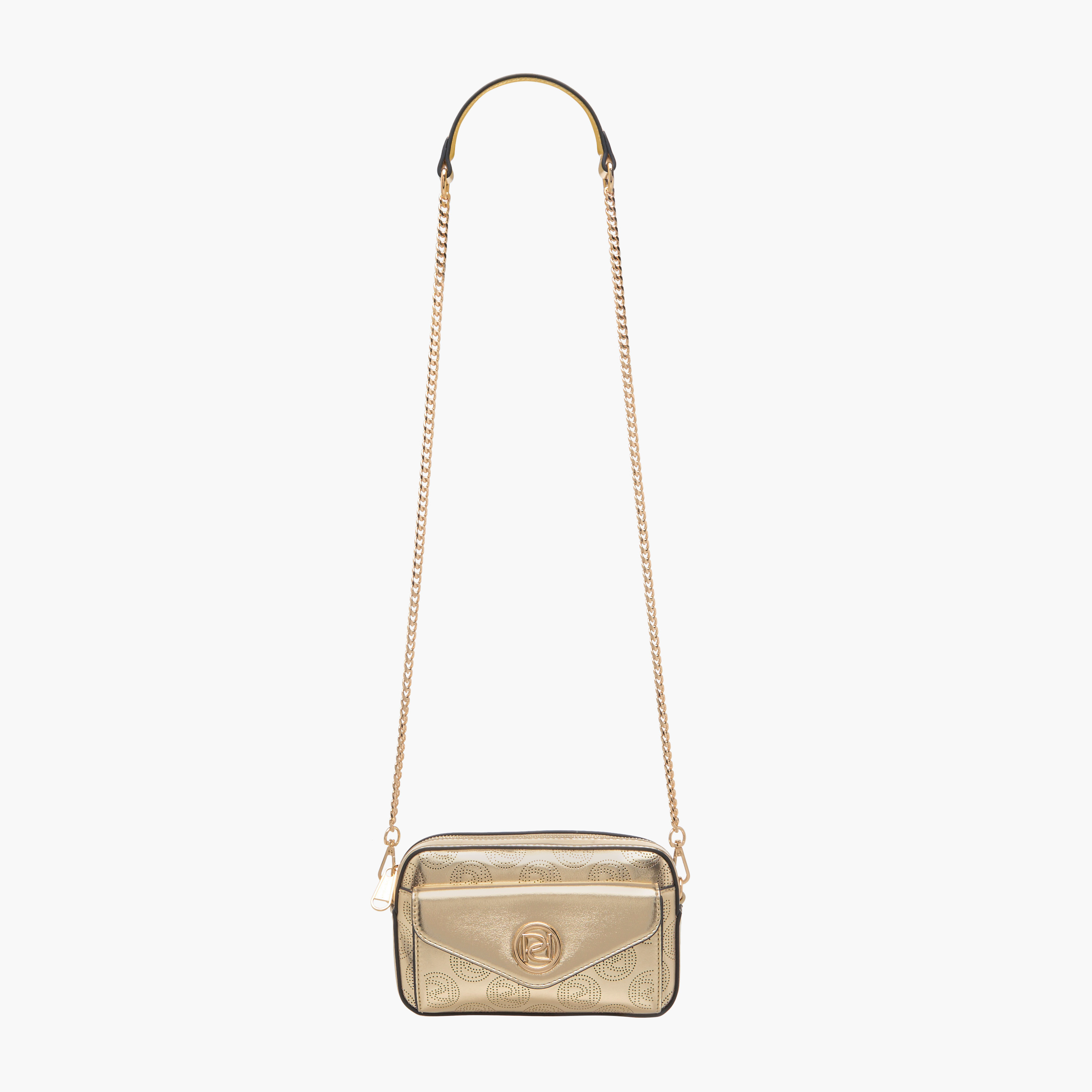 Paprika Monogram Detail Crossbody Bag with Detachable Chain Strap and Zip Closure-women-bagsandwallets-handbags-image-2