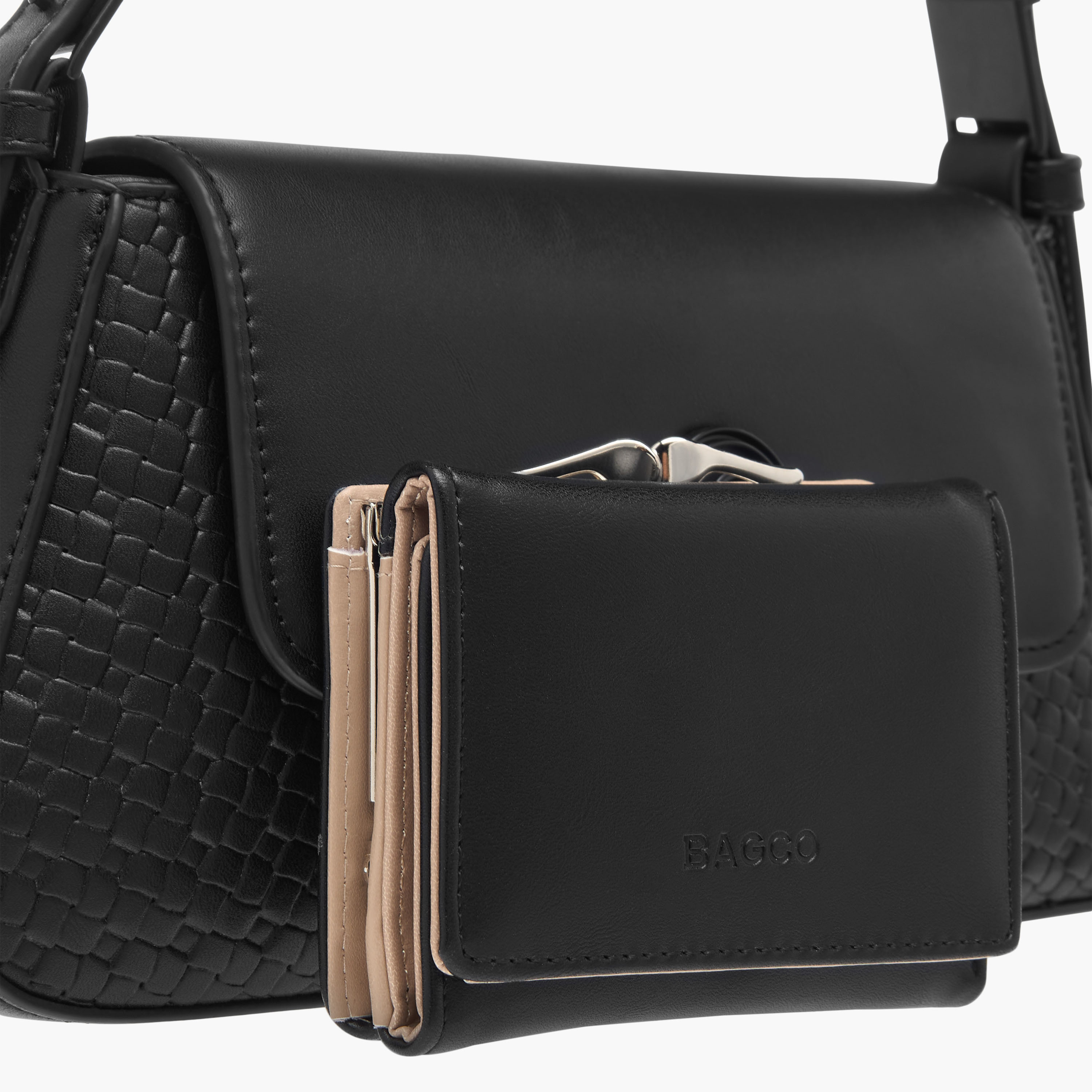 Bagco Textured Crossbody Bag with Adjustable Strap and Wallet-women-bagsandwallets-handbags-image-6