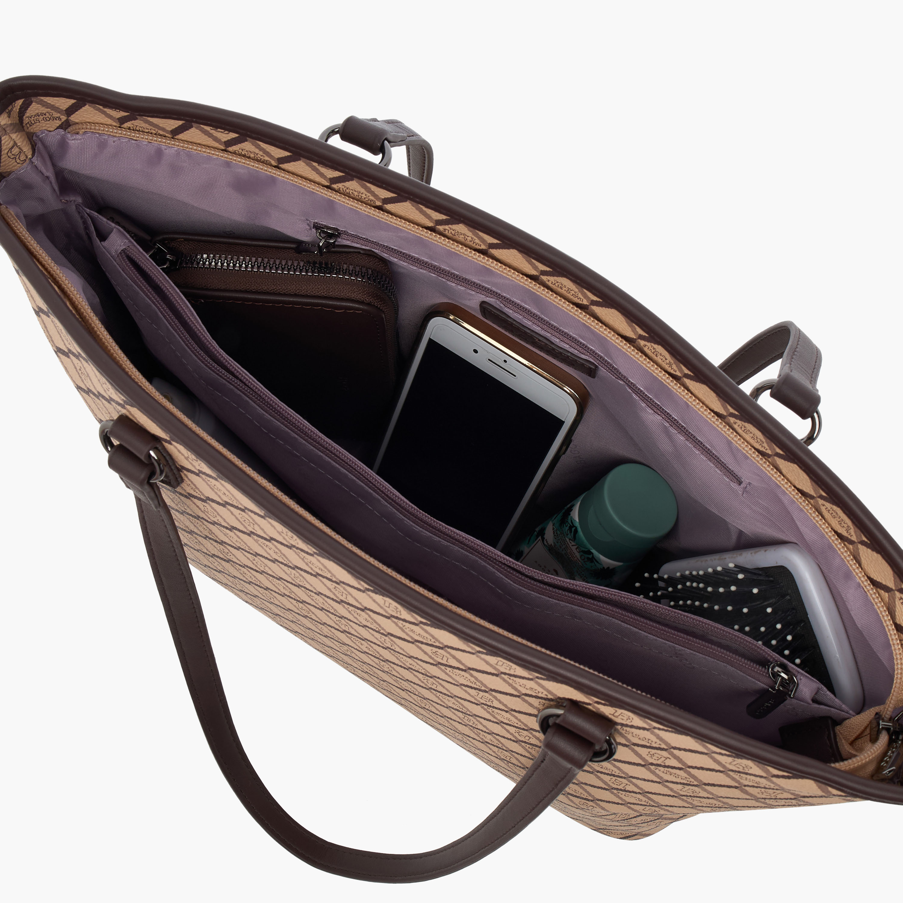 شنطة توتي بطبعات مونوجرام ومقابض مزدوجة ومحفظة بسحاب دائري من باجكو-women-bagsandwallets-handbags-image-9