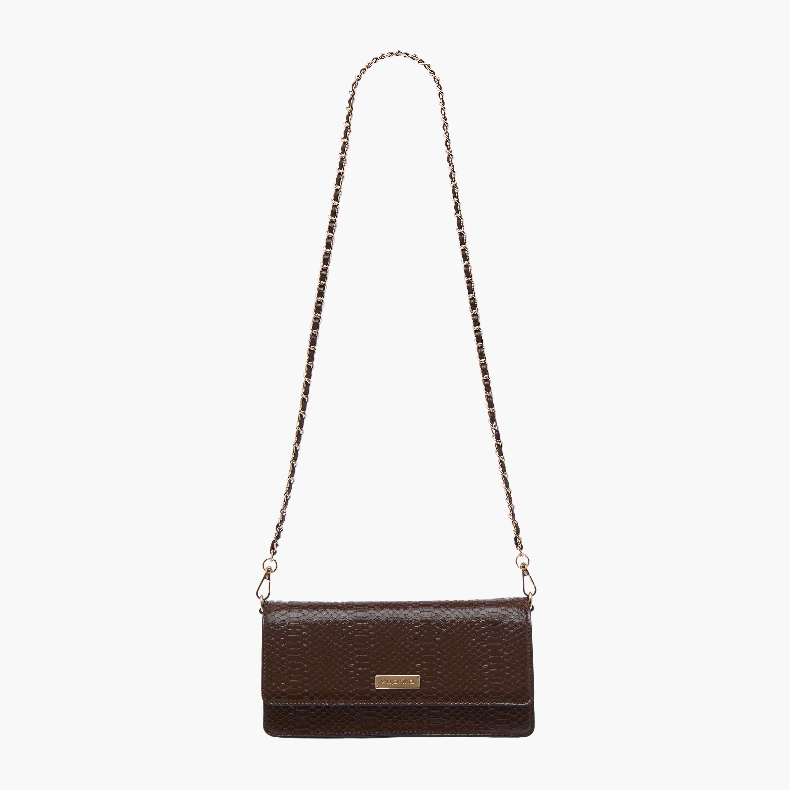 Paprika Textured Crossbody Bag with Chain Strap and Flap Closure-women-bagsandwallets-handbags-image-2