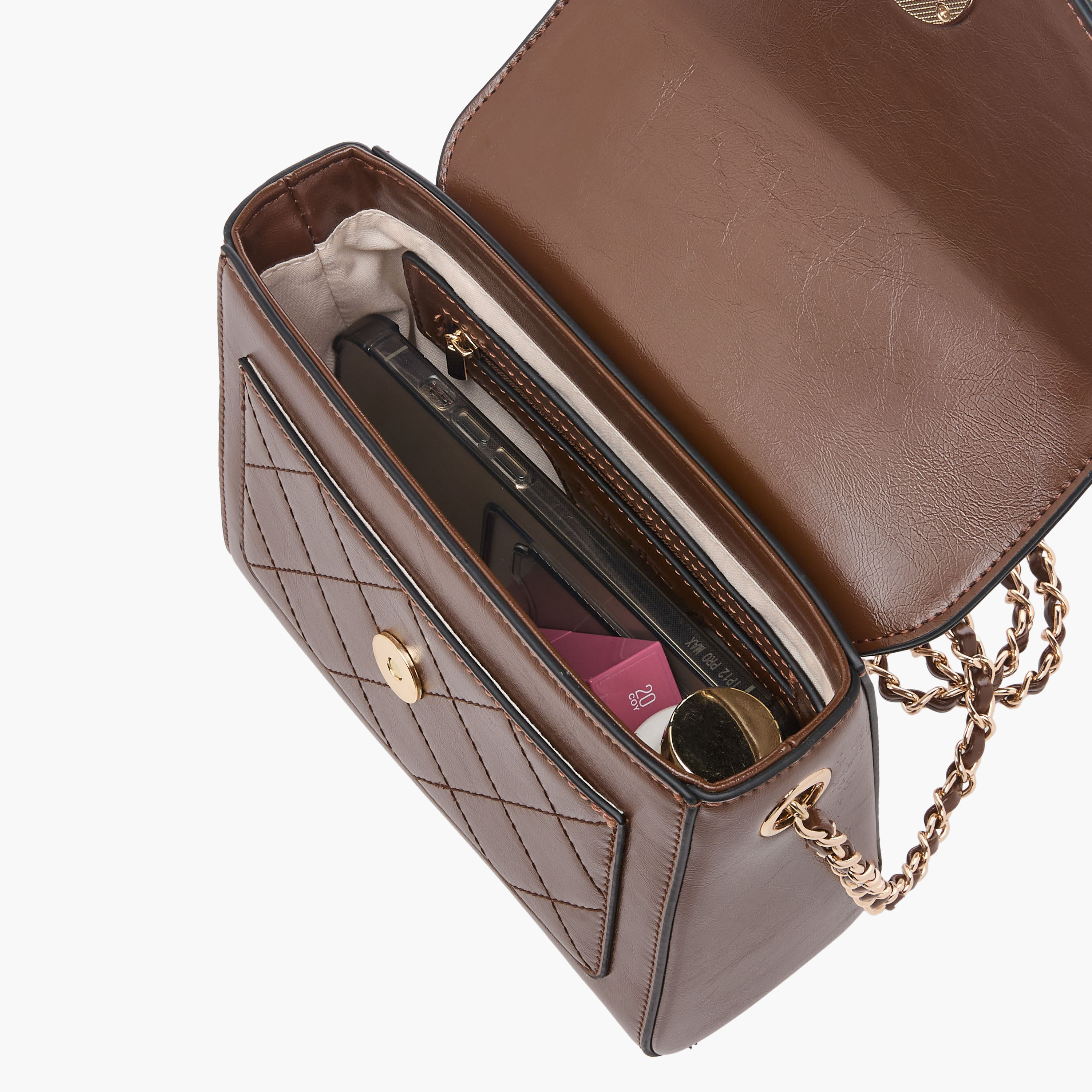 Paprika Textured Satchel Bag with Top Handle and Chain Strap-women-bagsandwallets-handbags-image-7