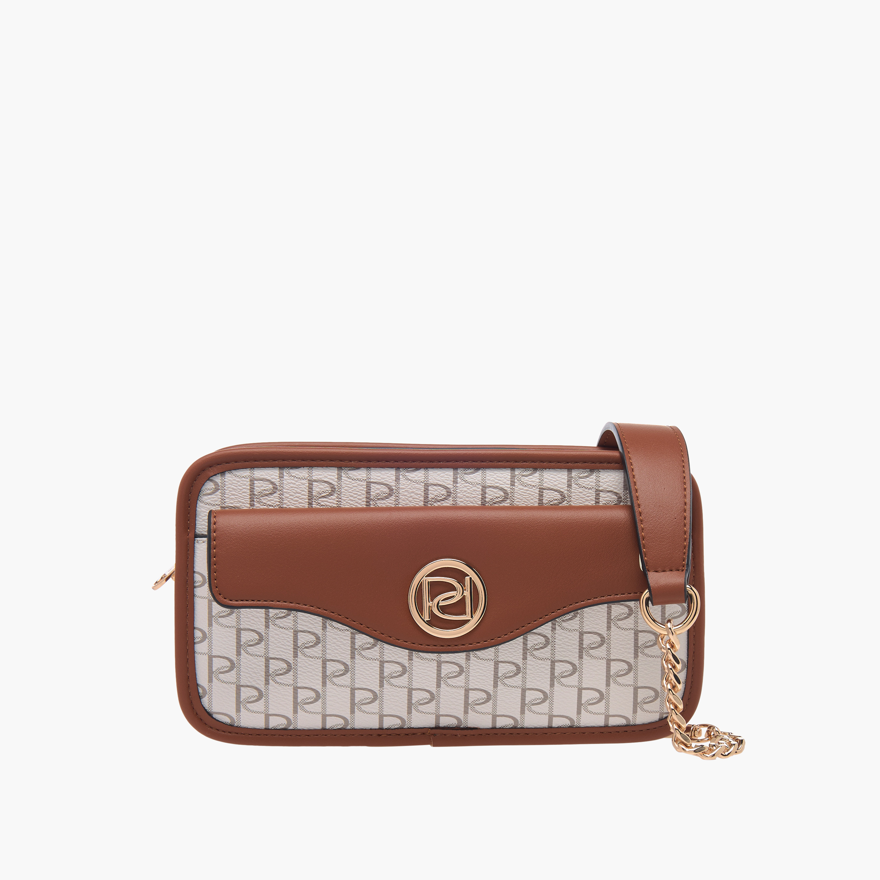 Paprika Monogram Print Crossbody Bag with Adjustable Strap and Zip Closure-women-bagsandwallets-handbags-image-1