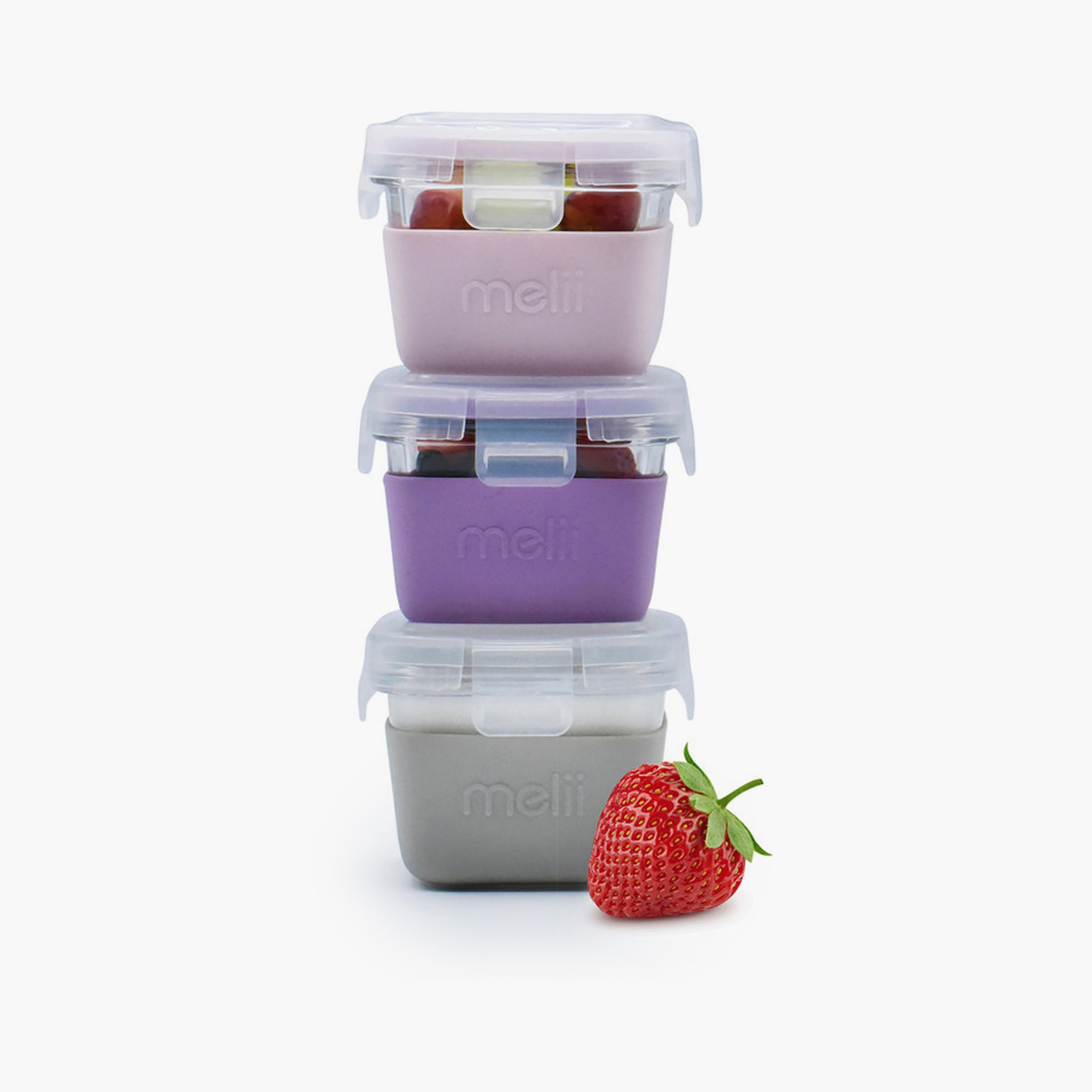 Melii 3-Piece Glass Food Containers with Silicone Sleeve - Multicolour - 160 ml-baby-feeding-mealtimeessentials-image-1