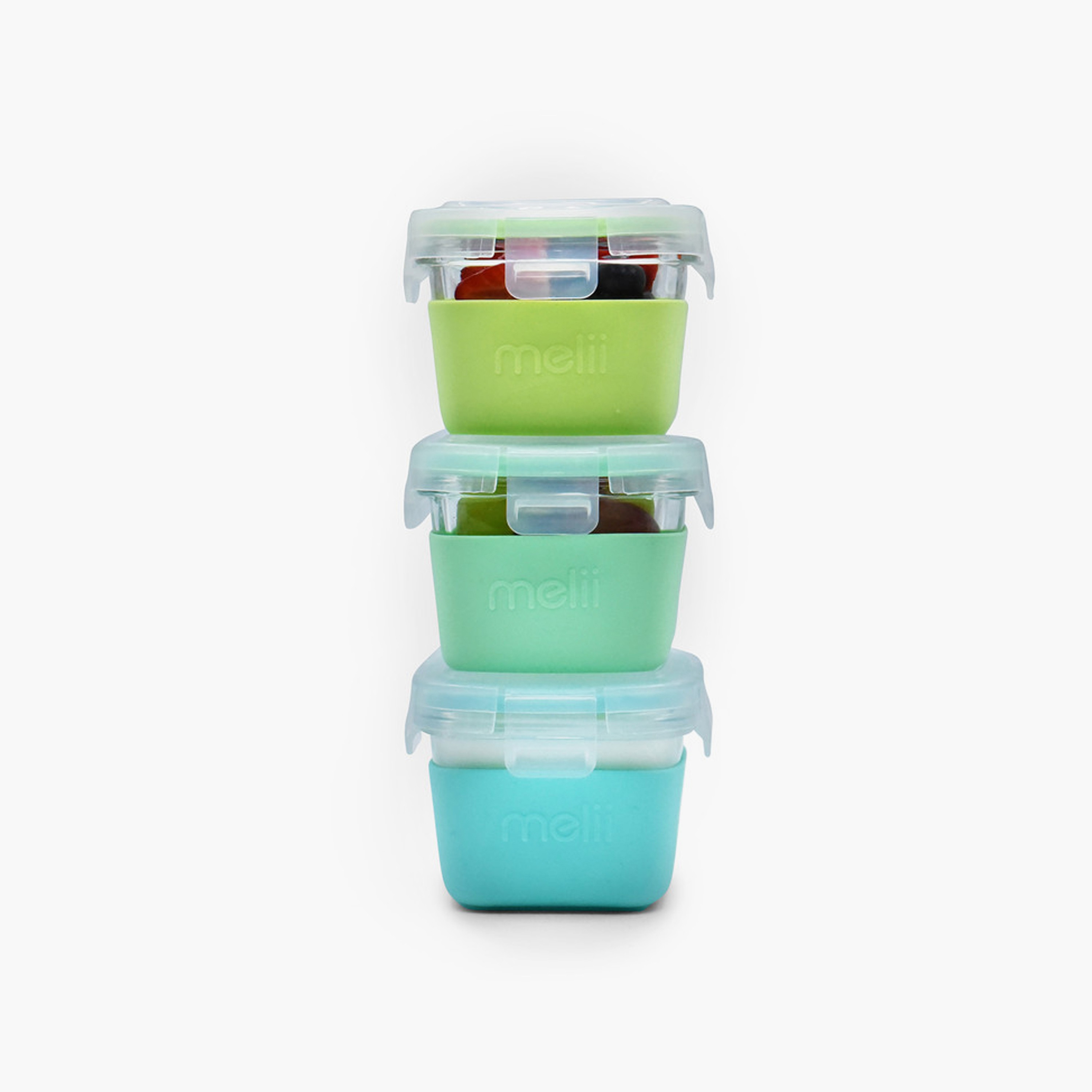 Melii 3-Piece Glass Food Containers with Silicone Sleeve - Multicolour - 160 ml-baby-feeding-mealtimeessentials-image-1