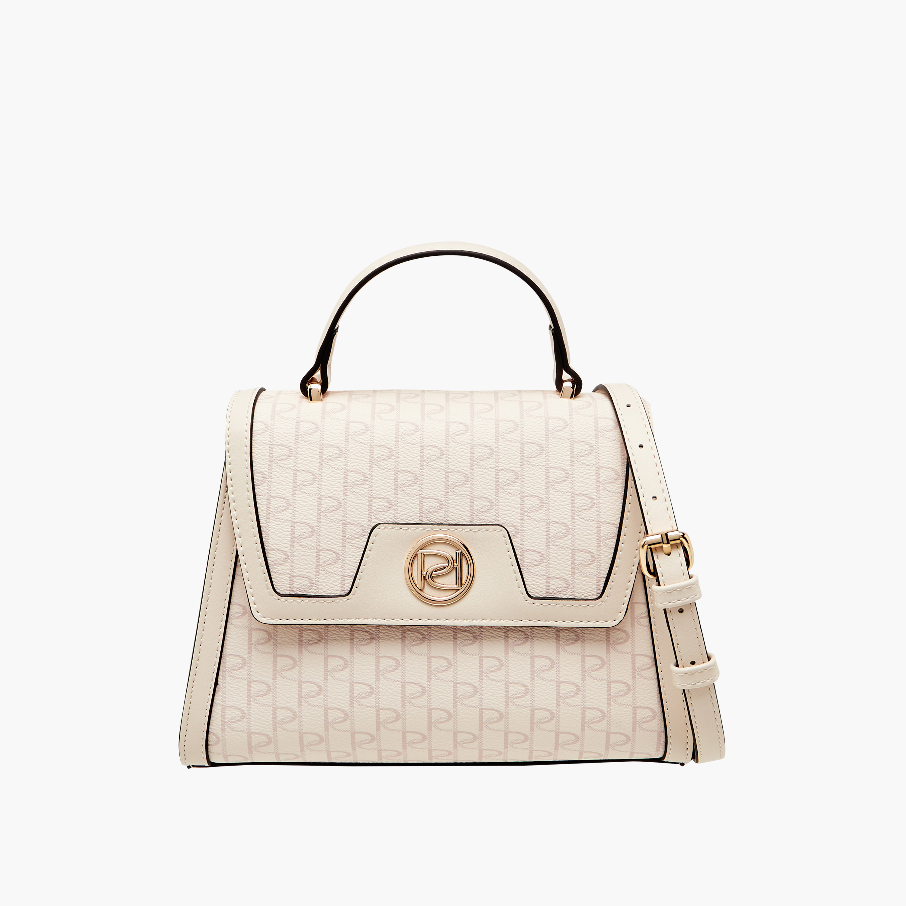 Paprika Monogram Print Satchel Bag with Detachable Strap and Flap Closure-women-bagsandwallets-handbags-image-1